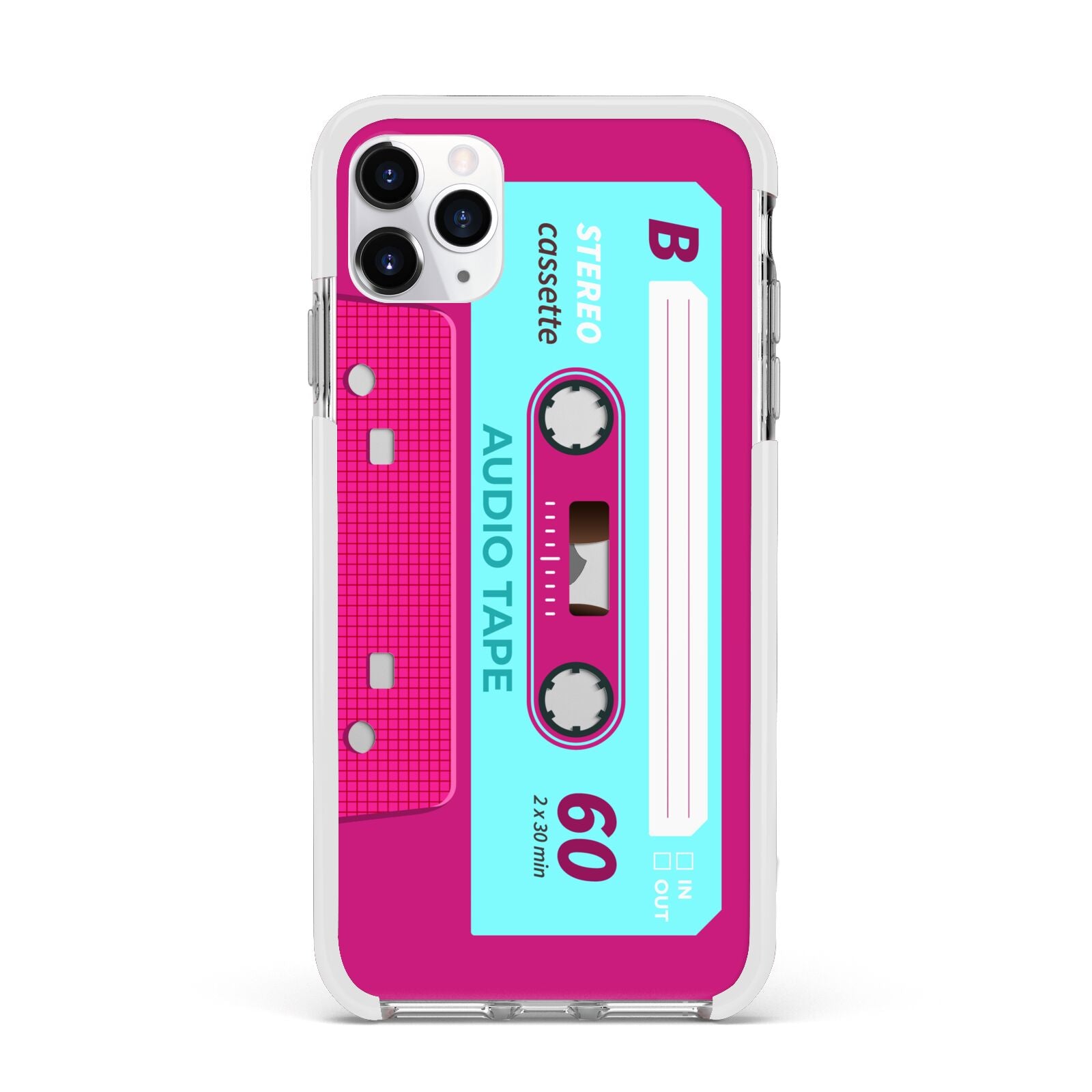 Bright Pink Cassette Tape Apple iPhone 11 Pro Max in Silver with White Impact Case