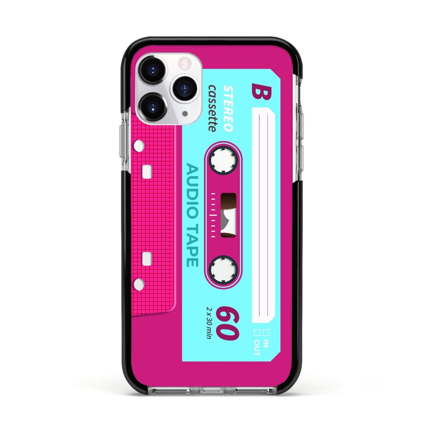 Bright Pink Cassette Tape Apple iPhone 11 Pro in Silver with Black Impact Case