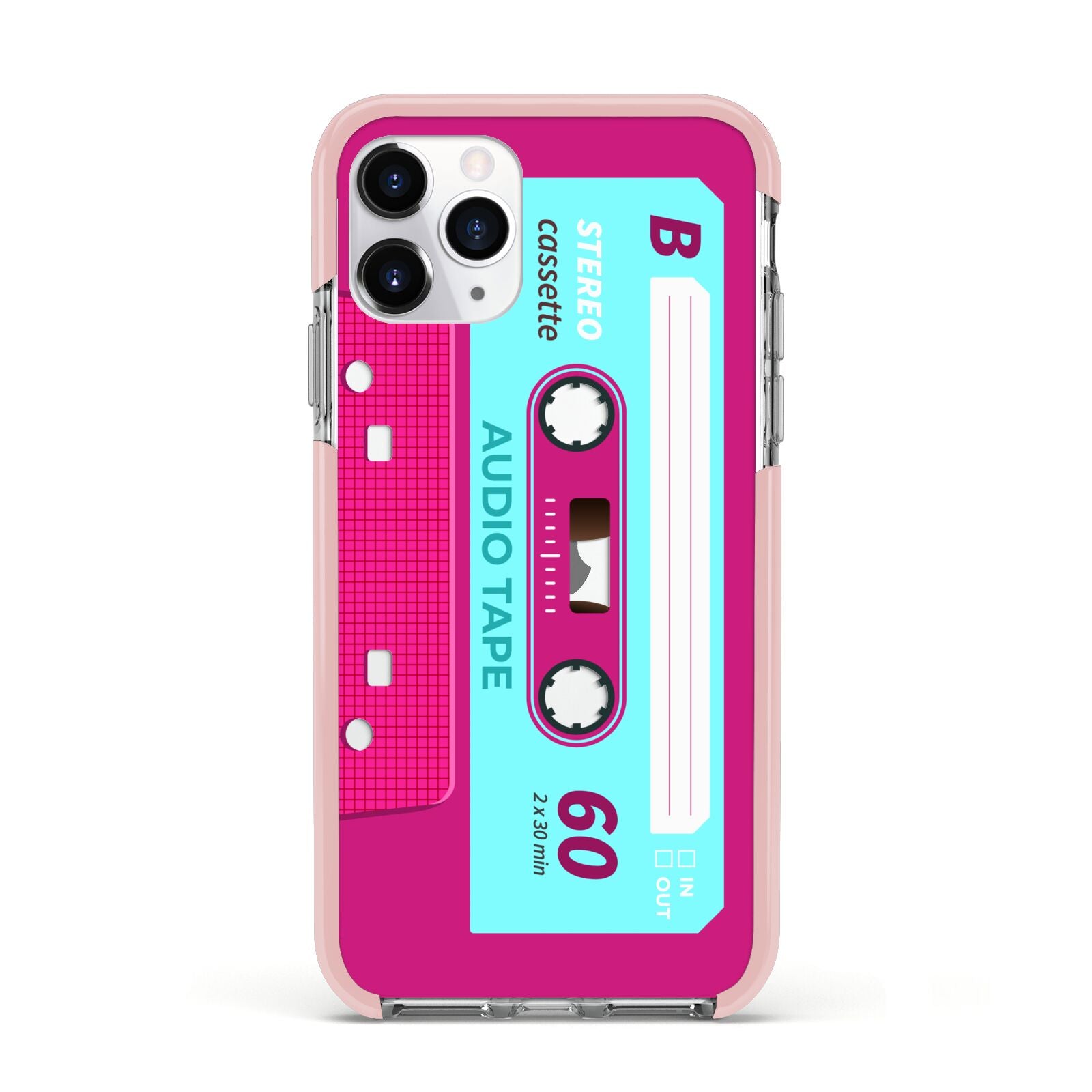 Bright Pink Cassette Tape Apple iPhone 11 Pro in Silver with Pink Impact Case