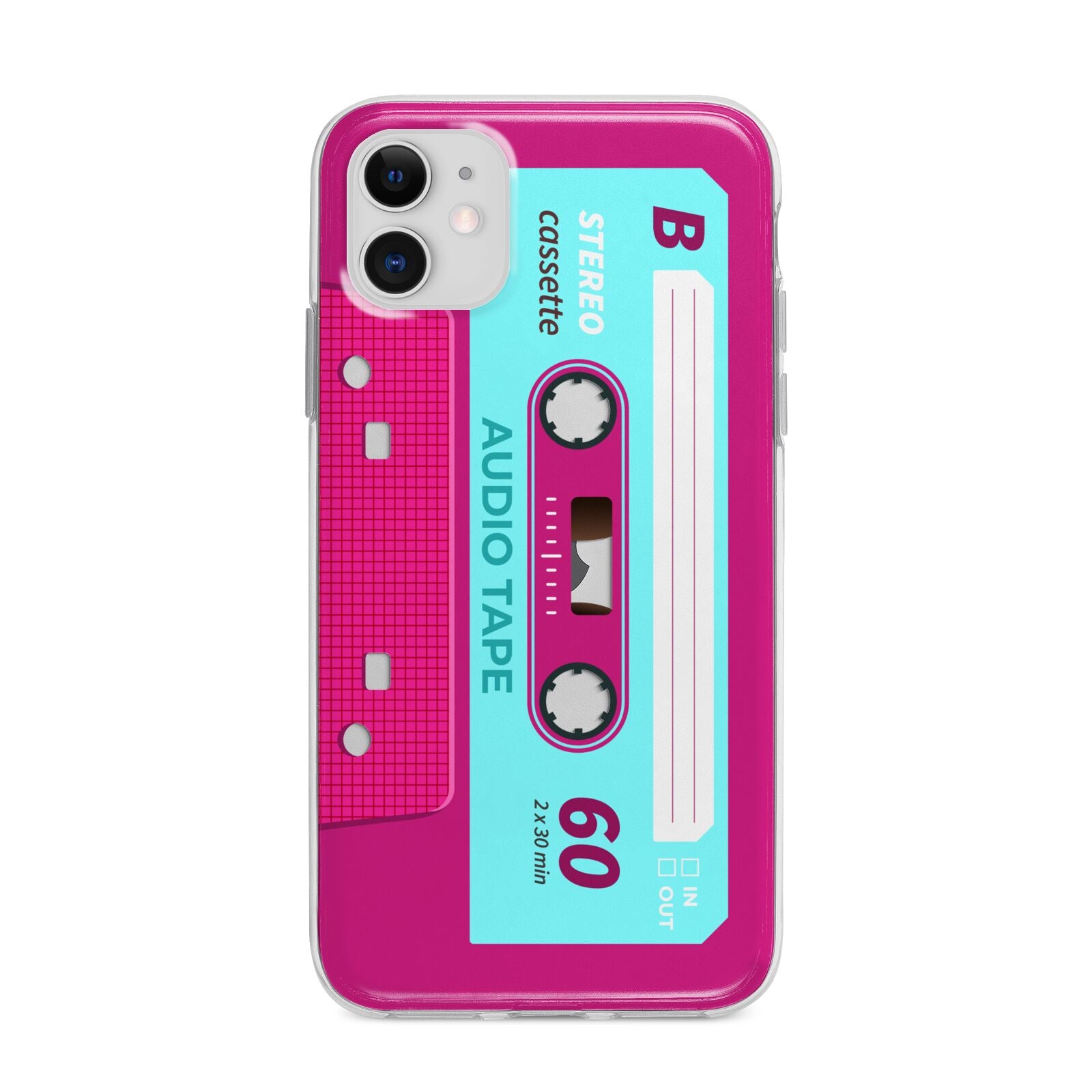 Bright Pink Cassette Tape Apple iPhone 11 in White with Bumper Case