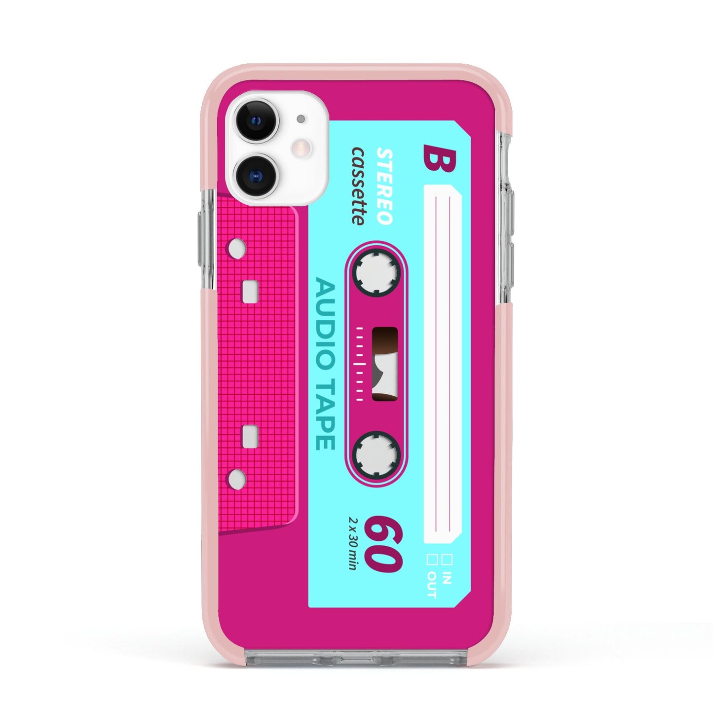 Bright Pink Cassette Tape Apple iPhone 11 in White with Pink Impact Case