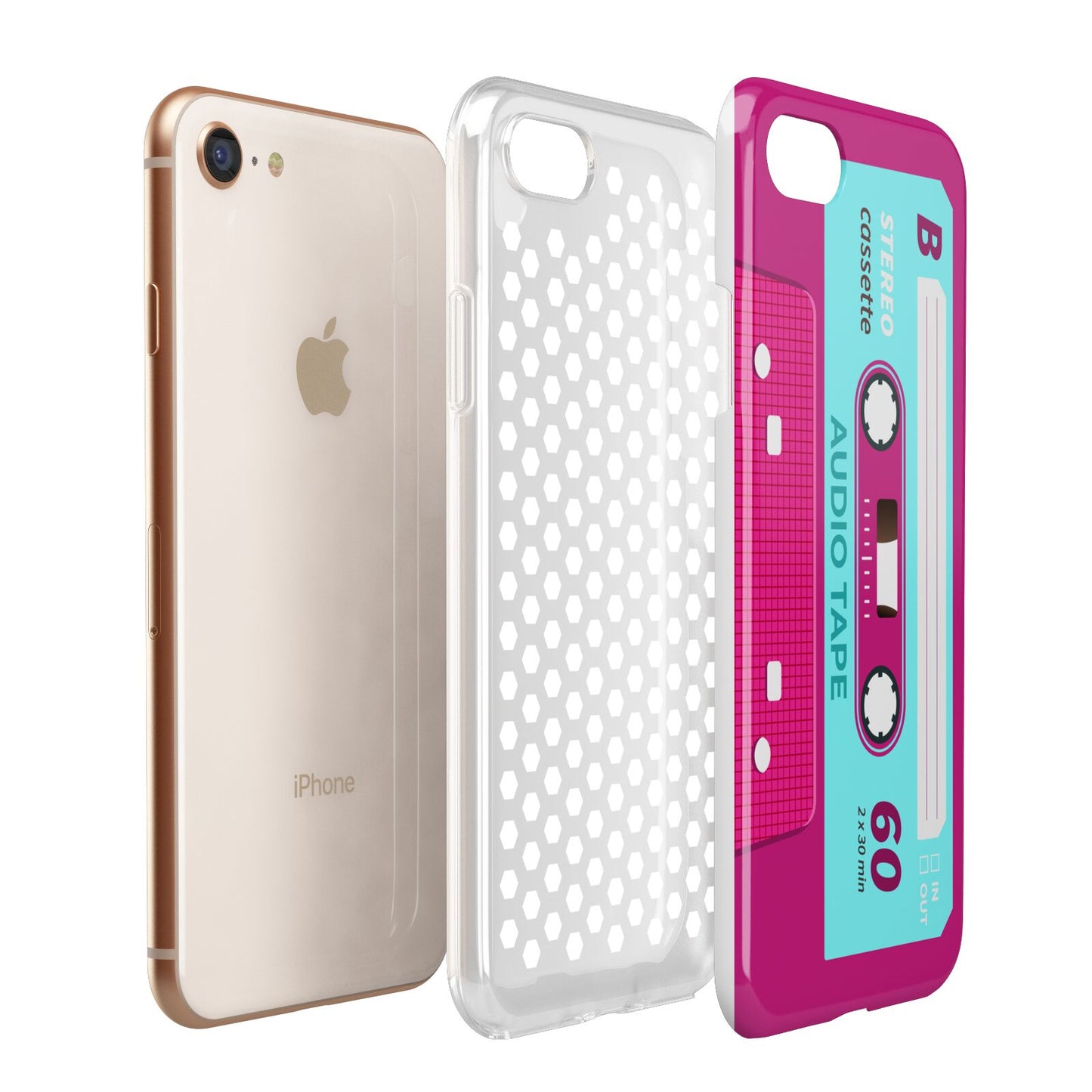 Bright Pink Cassette Tape Apple iPhone 7 8 3D Tough Case Expanded View