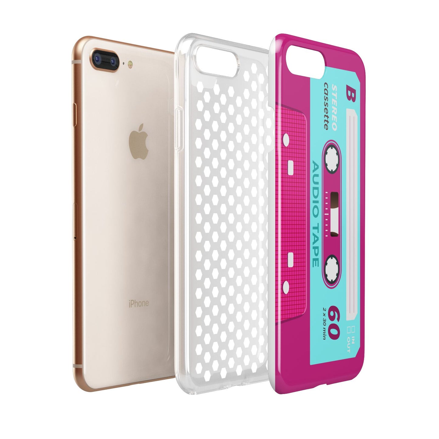 Bright Pink Cassette Tape Apple iPhone 7 8 Plus 3D Tough Case Expanded View