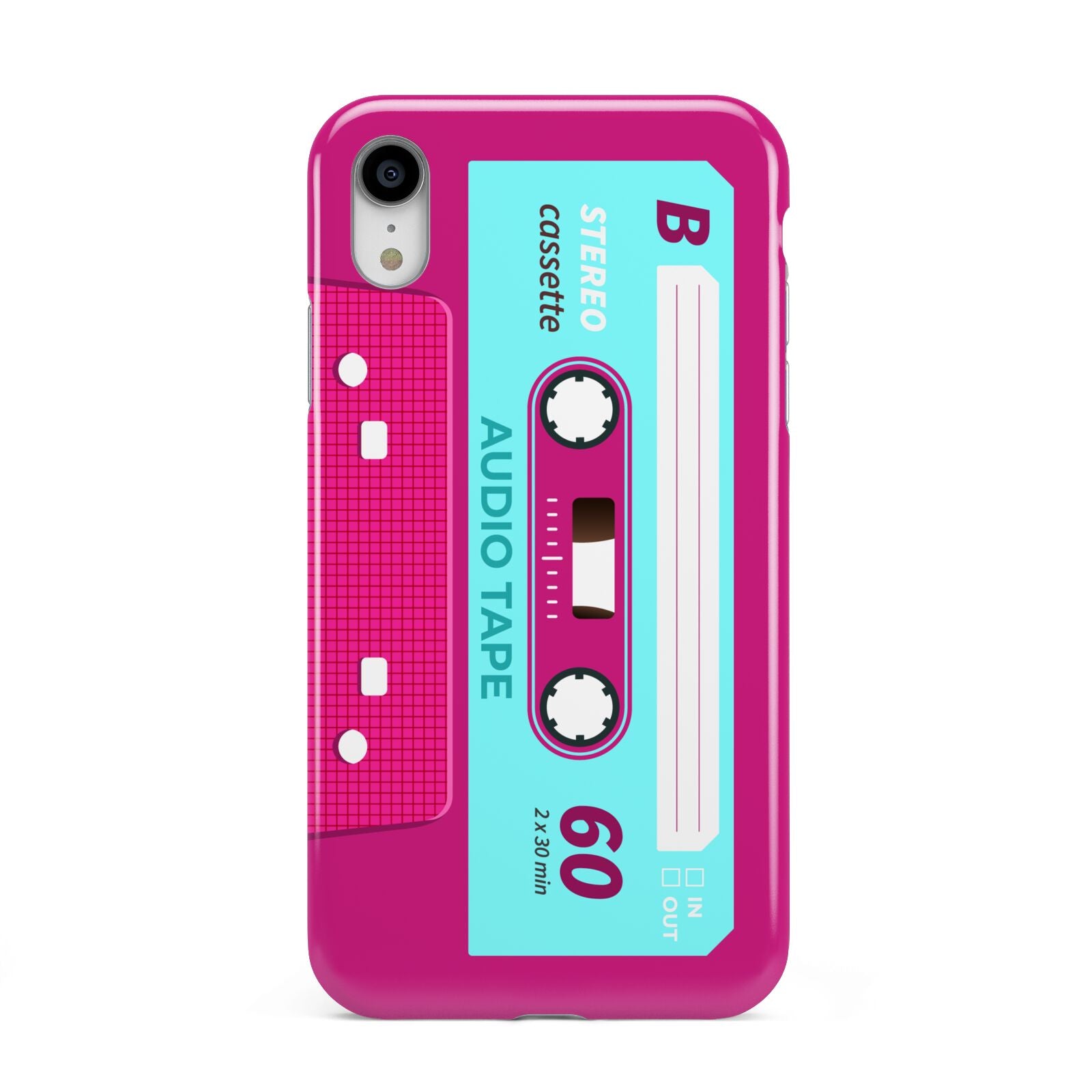 Bright Pink Cassette Tape Apple iPhone XR White 3D Tough Case