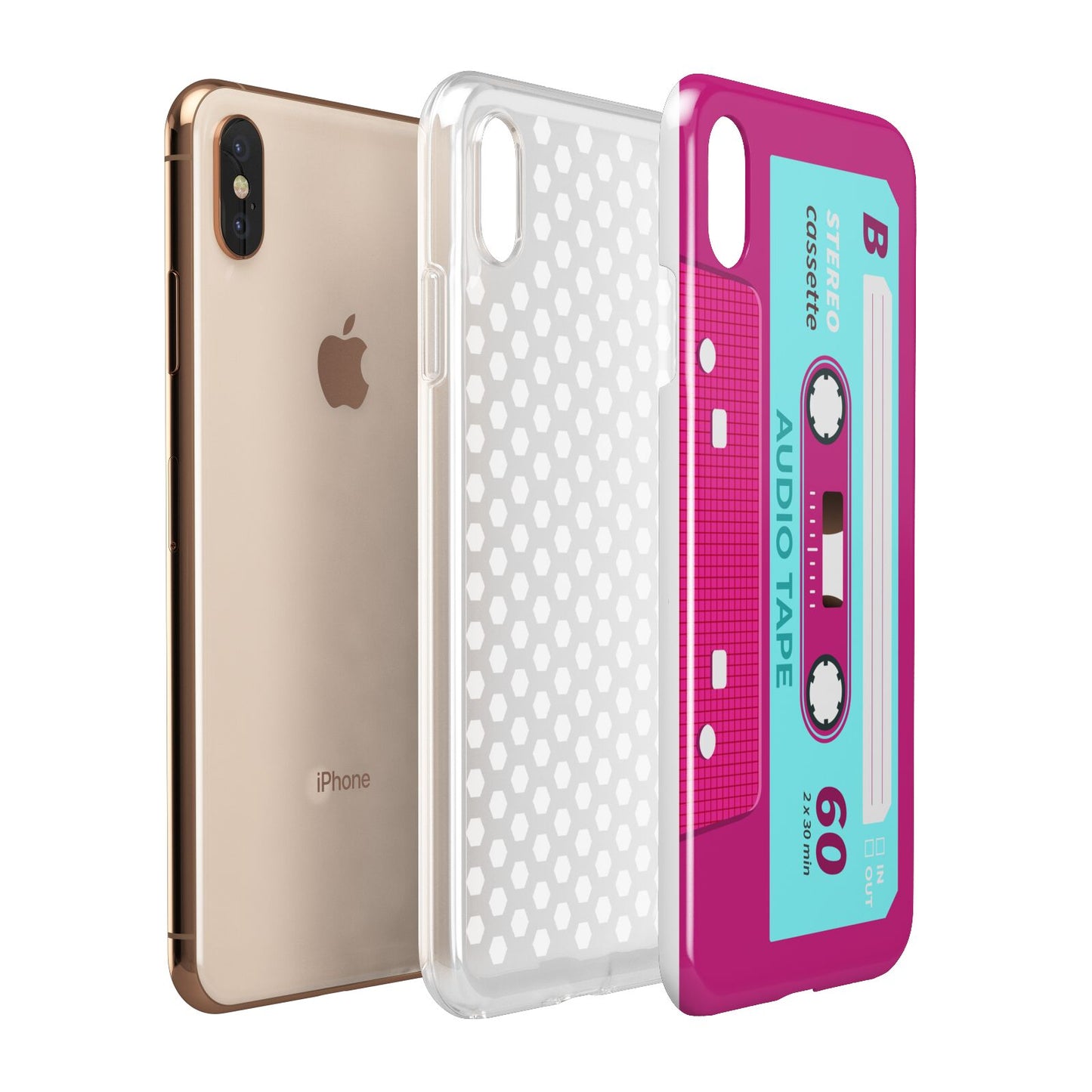 Bright Pink Cassette Tape Apple iPhone Xs Max 3D Tough Case Expanded View