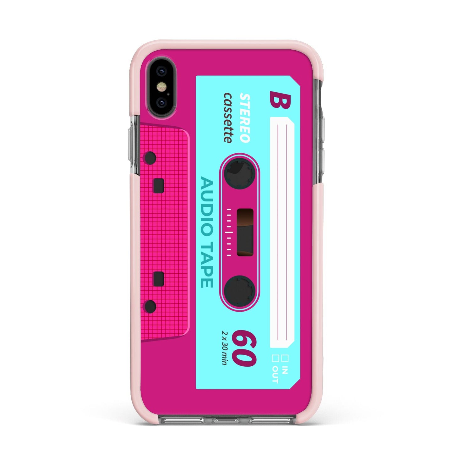 Bright Pink Cassette Tape Apple iPhone Xs Max Impact Case Pink Edge on Black Phone