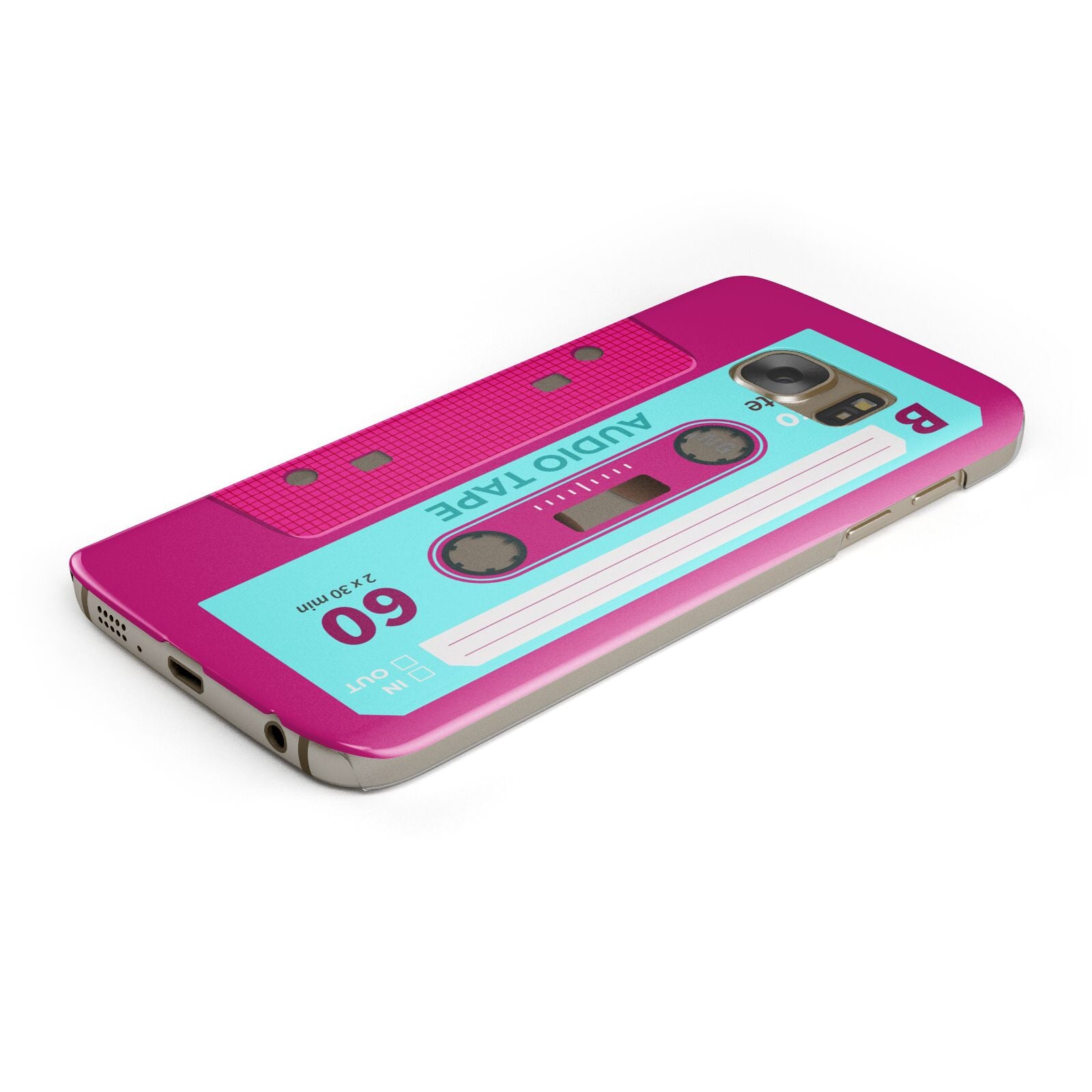 Bright Pink Cassette Tape Protective Samsung Galaxy Case Angled Image