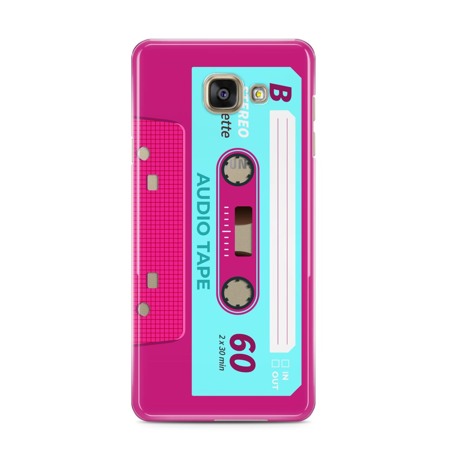 Bright Pink Cassette Tape Samsung Galaxy A3 2016 Case on gold phone