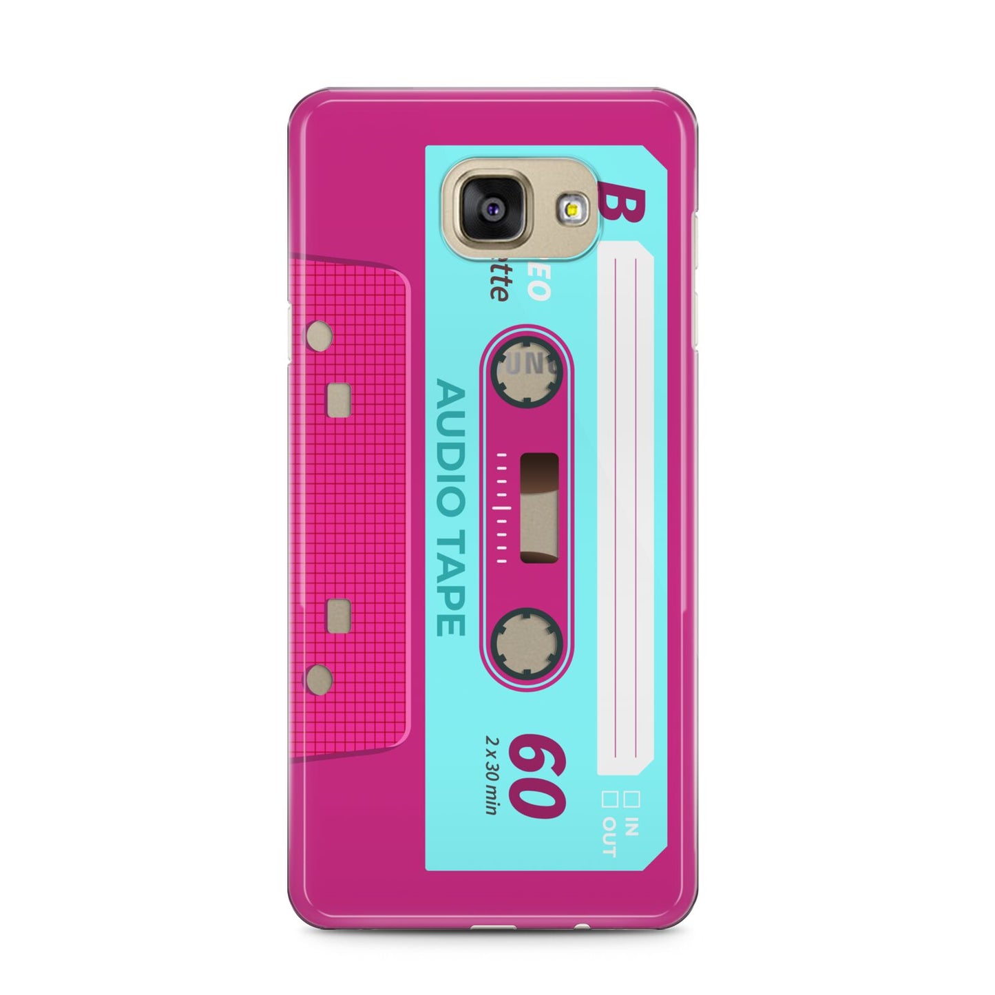 Bright Pink Cassette Tape Samsung Galaxy A5 2016 Case on gold phone