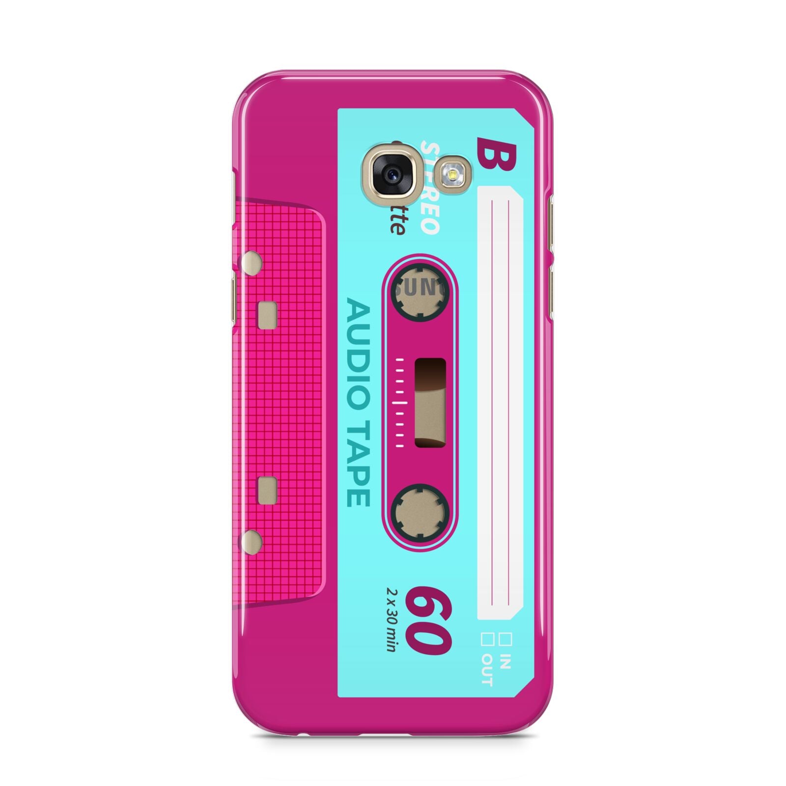 Bright Pink Cassette Tape Samsung Galaxy A5 2017 Case on gold phone