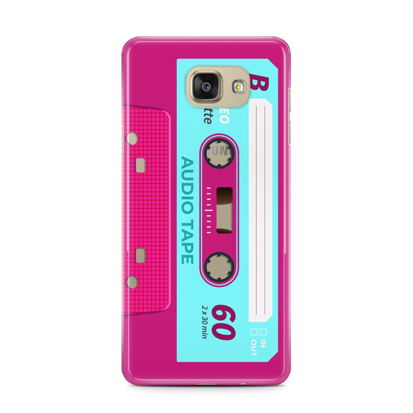 Bright Pink Cassette Tape Samsung Galaxy A7 2016 Case on gold phone