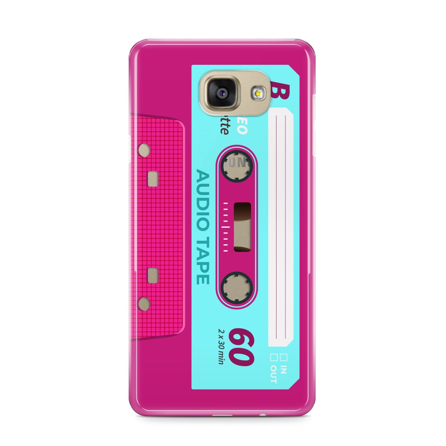 Bright Pink Cassette Tape Samsung Galaxy A9 2016 Case on gold phone