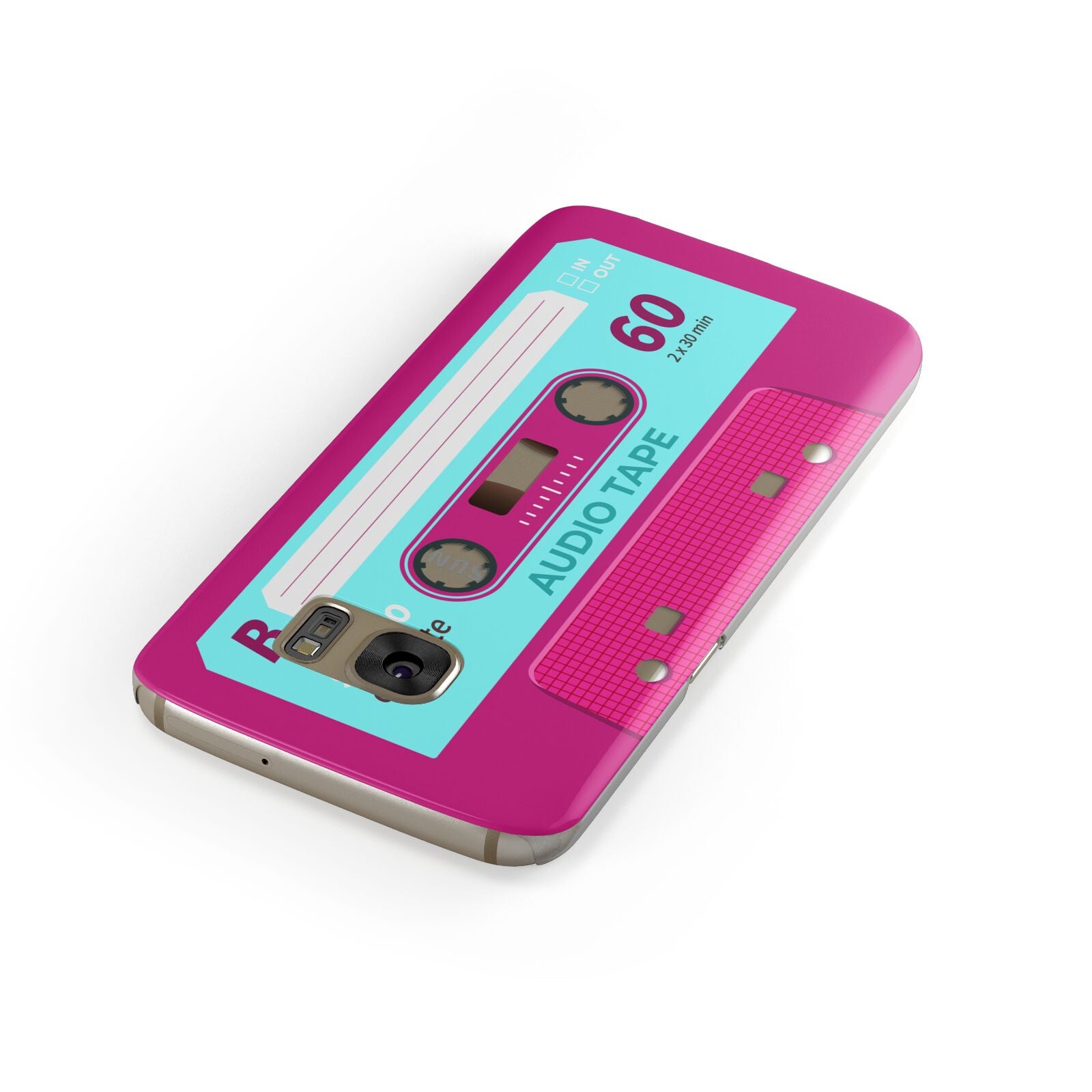 Bright Pink Cassette Tape Samsung Galaxy Case Front Close Up