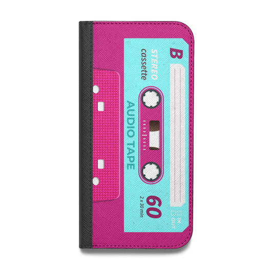 Bright Pink Cassette Tape Vegan Leather Flip iPhone Case