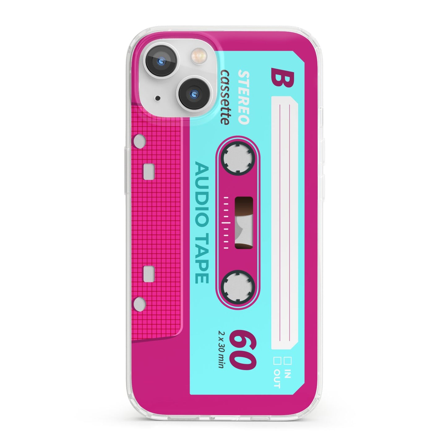 Bright Pink Cassette Tape iPhone 13 Clear Bumper Case