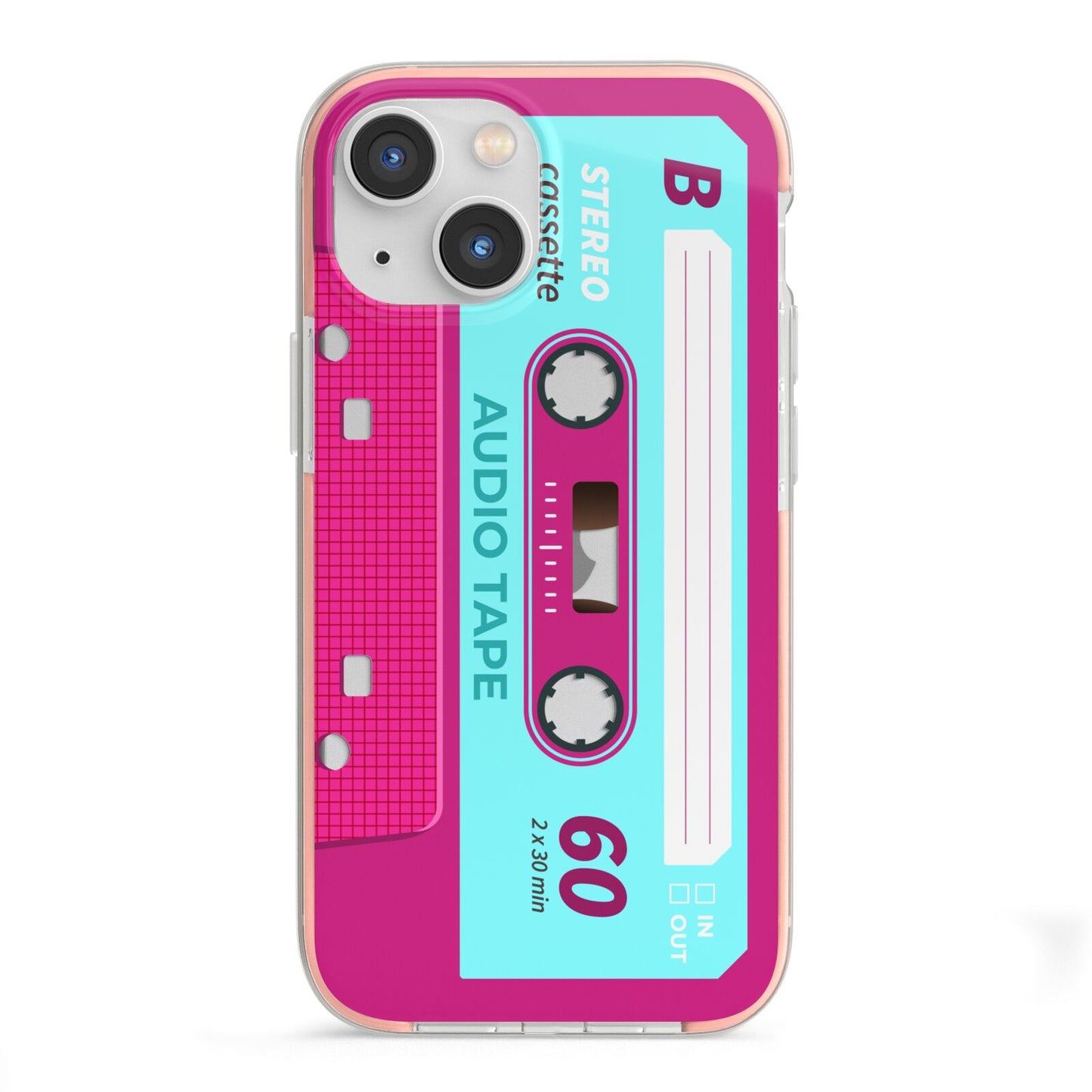 Bright Pink Cassette Tape iPhone 13 Mini TPU Impact Case with Pink Edges