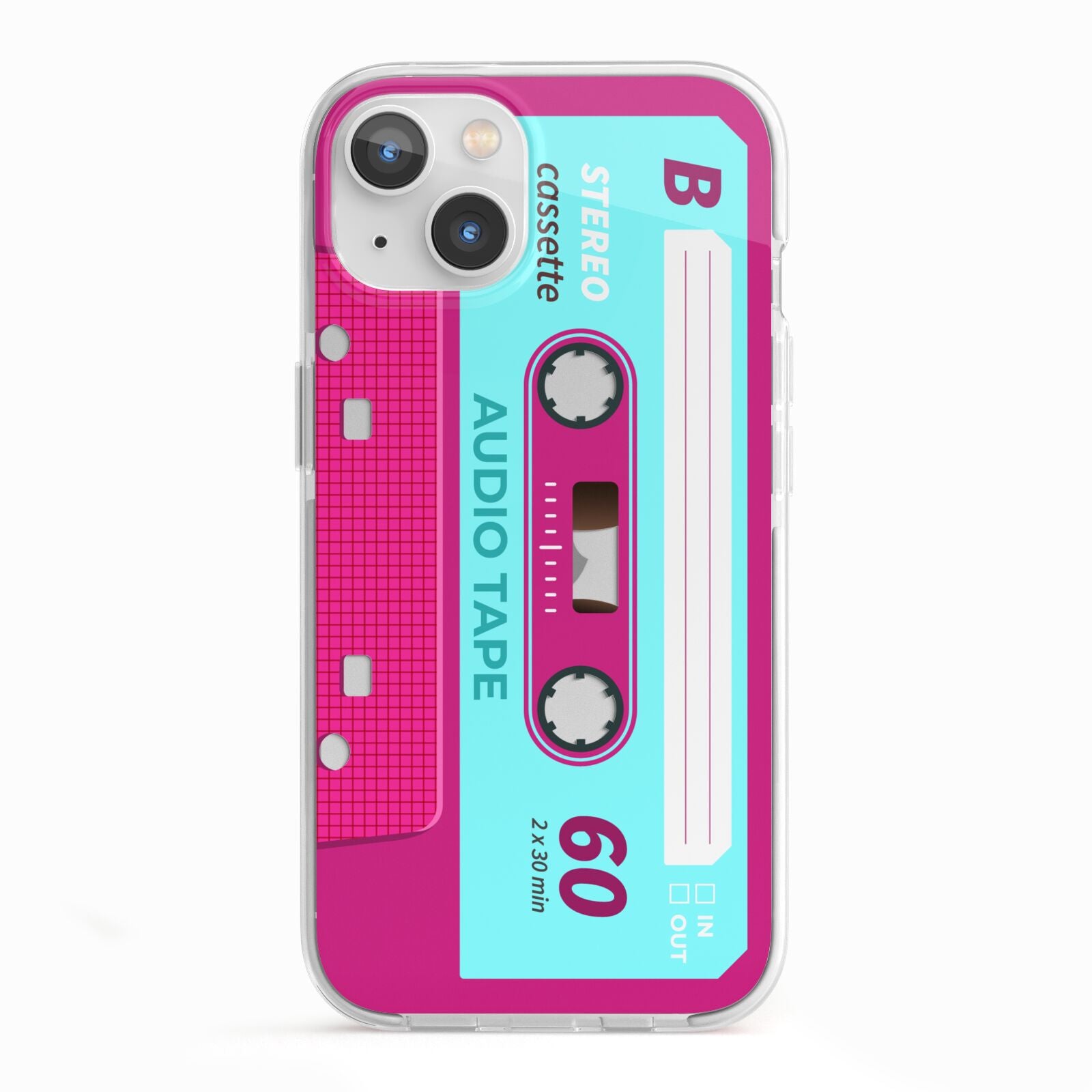 Bright Pink Cassette Tape iPhone 13 TPU Impact Case with White Edges