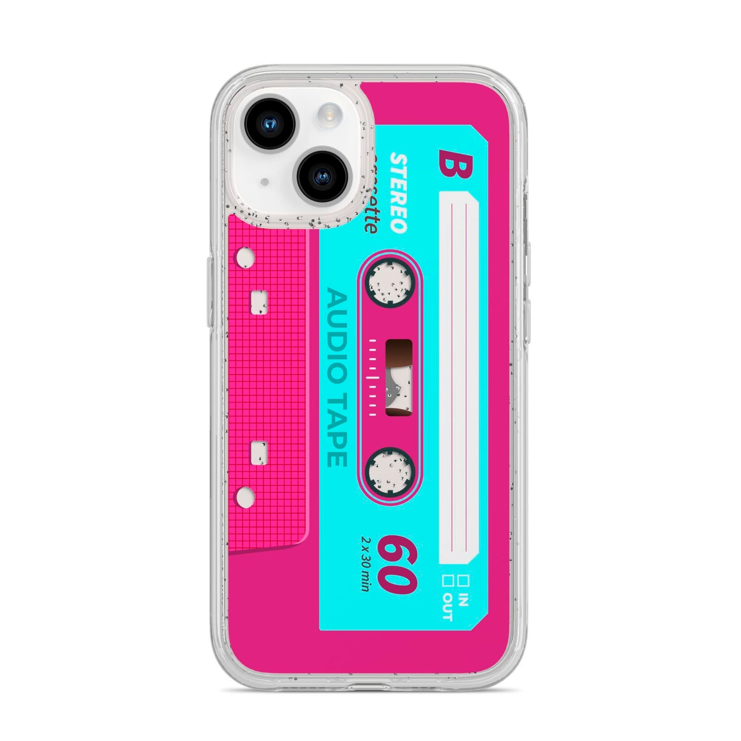 Bright Pink Cassette Tape iPhone 14 Glitter Tough Case Starlight