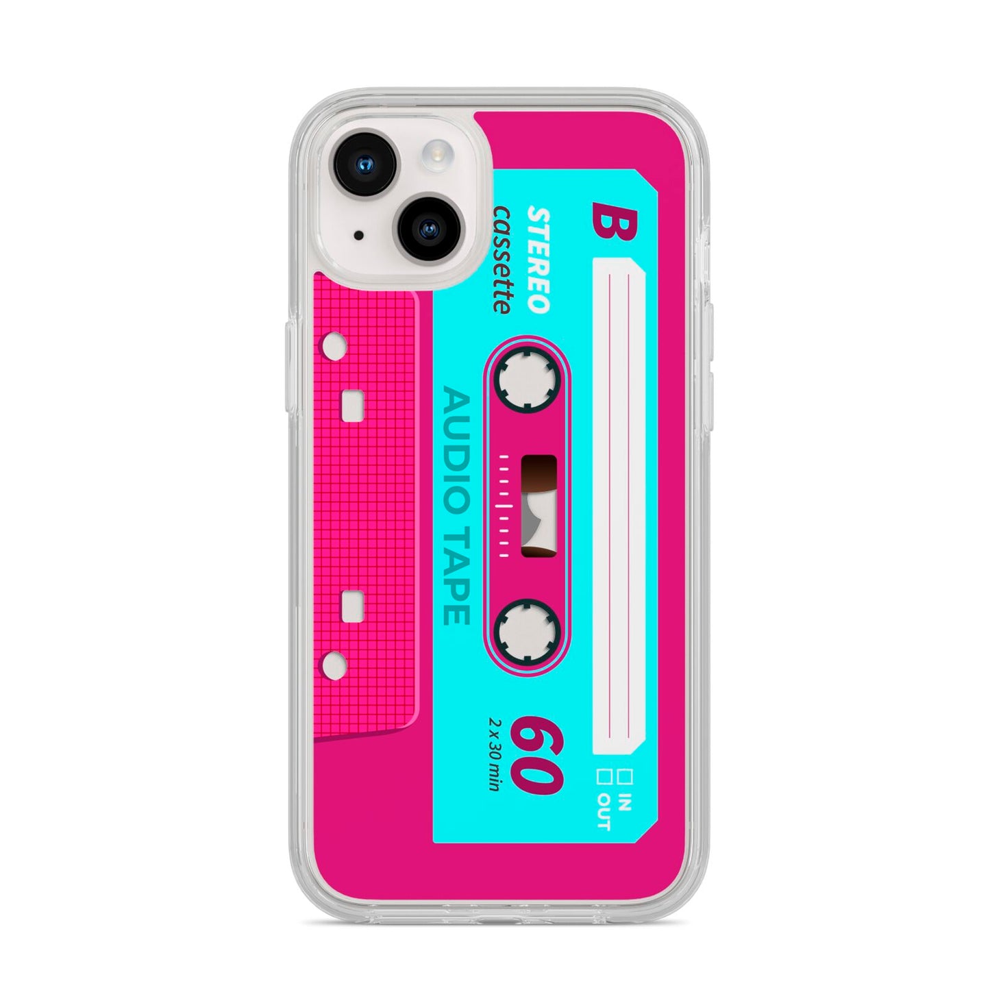 Bright Pink Cassette Tape iPhone 14 Plus Clear Tough Case Starlight