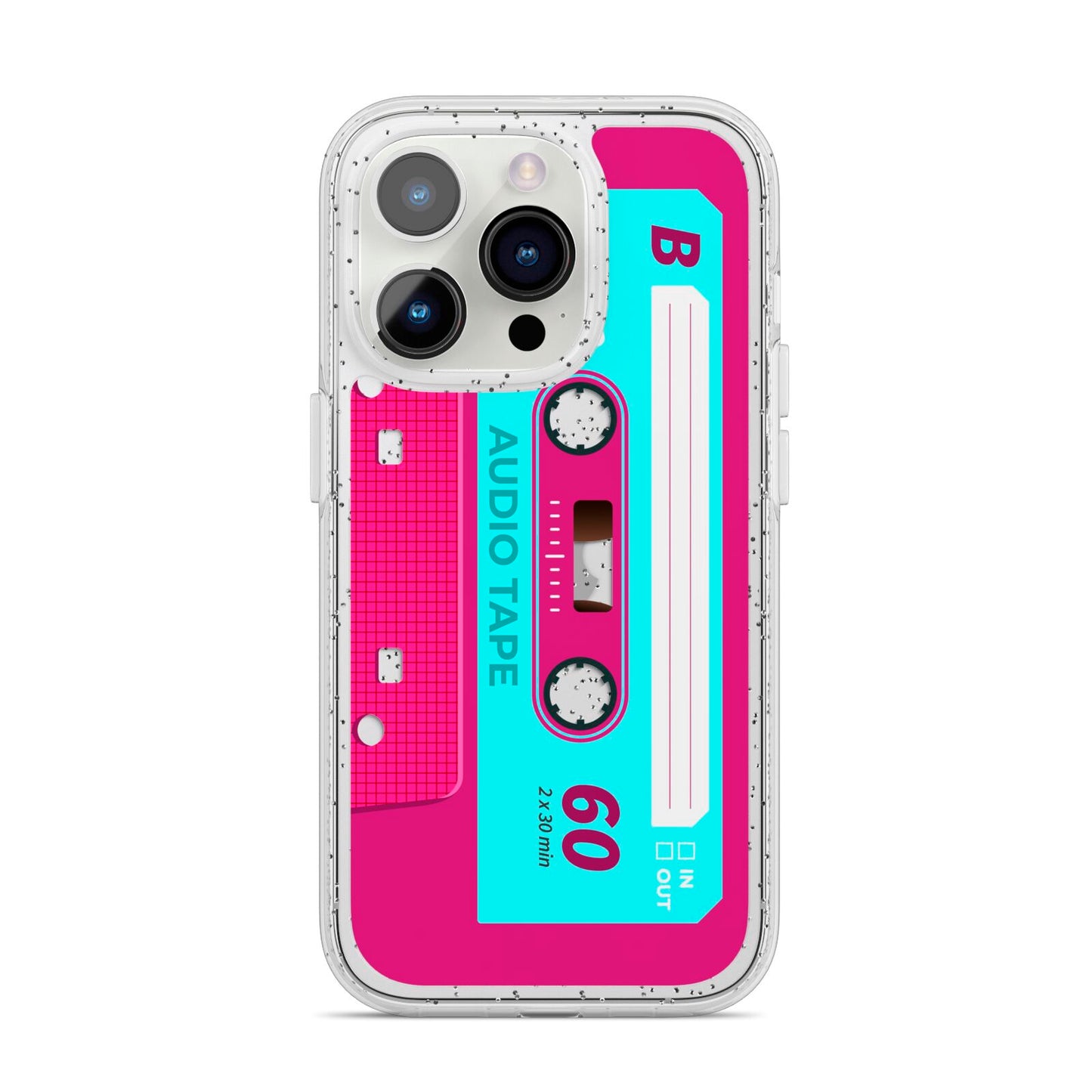 Bright Pink Cassette Tape iPhone 14 Pro Glitter Tough Case Silver