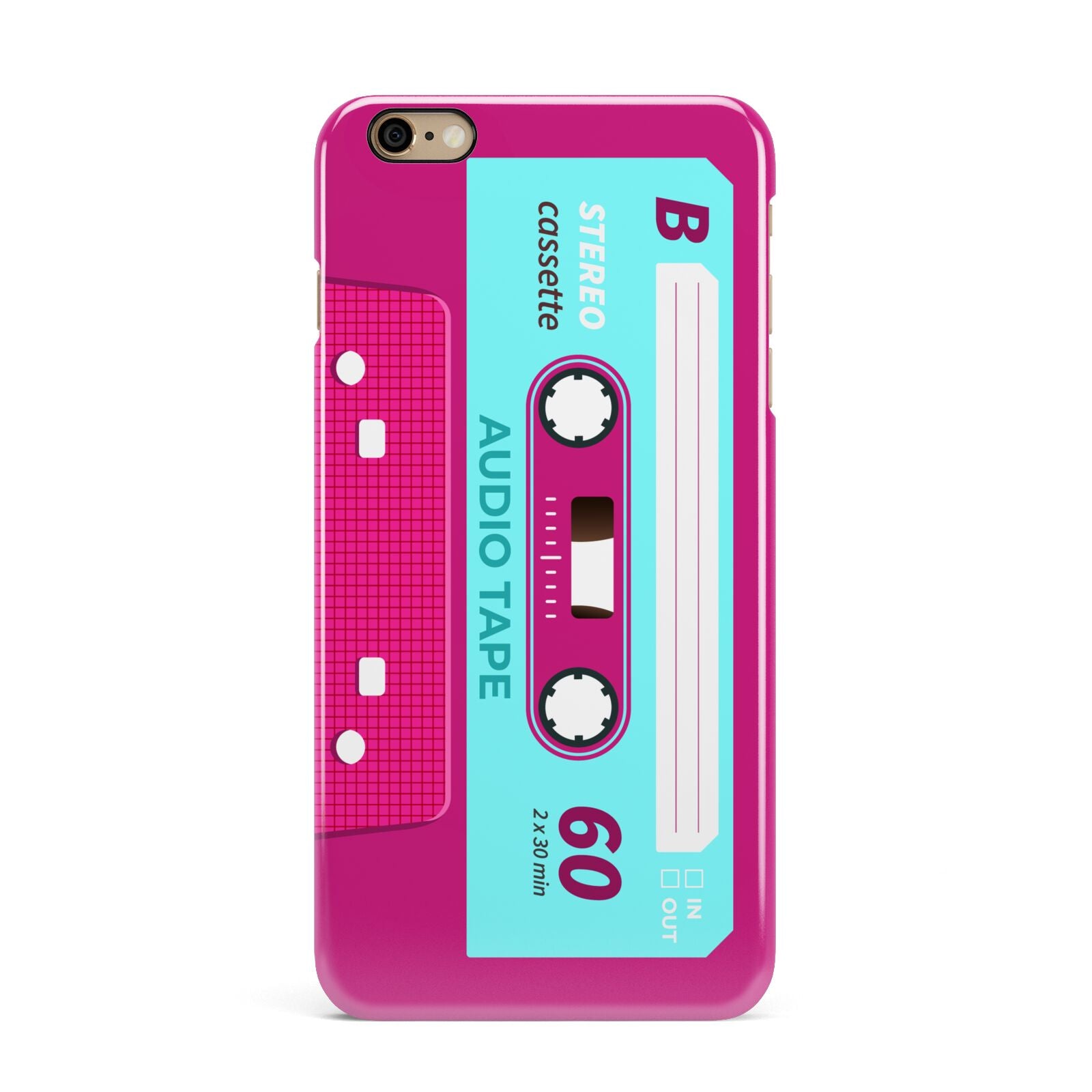 Bright Pink Cassette Tape iPhone 6 Plus 3D Snap Case on Gold Phone