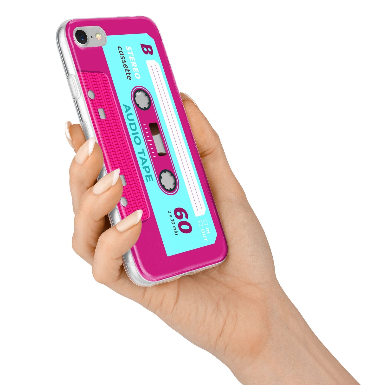 Bright Pink Cassette Tape iPhone 7 Bumper Case on Silver iPhone Alternative Image