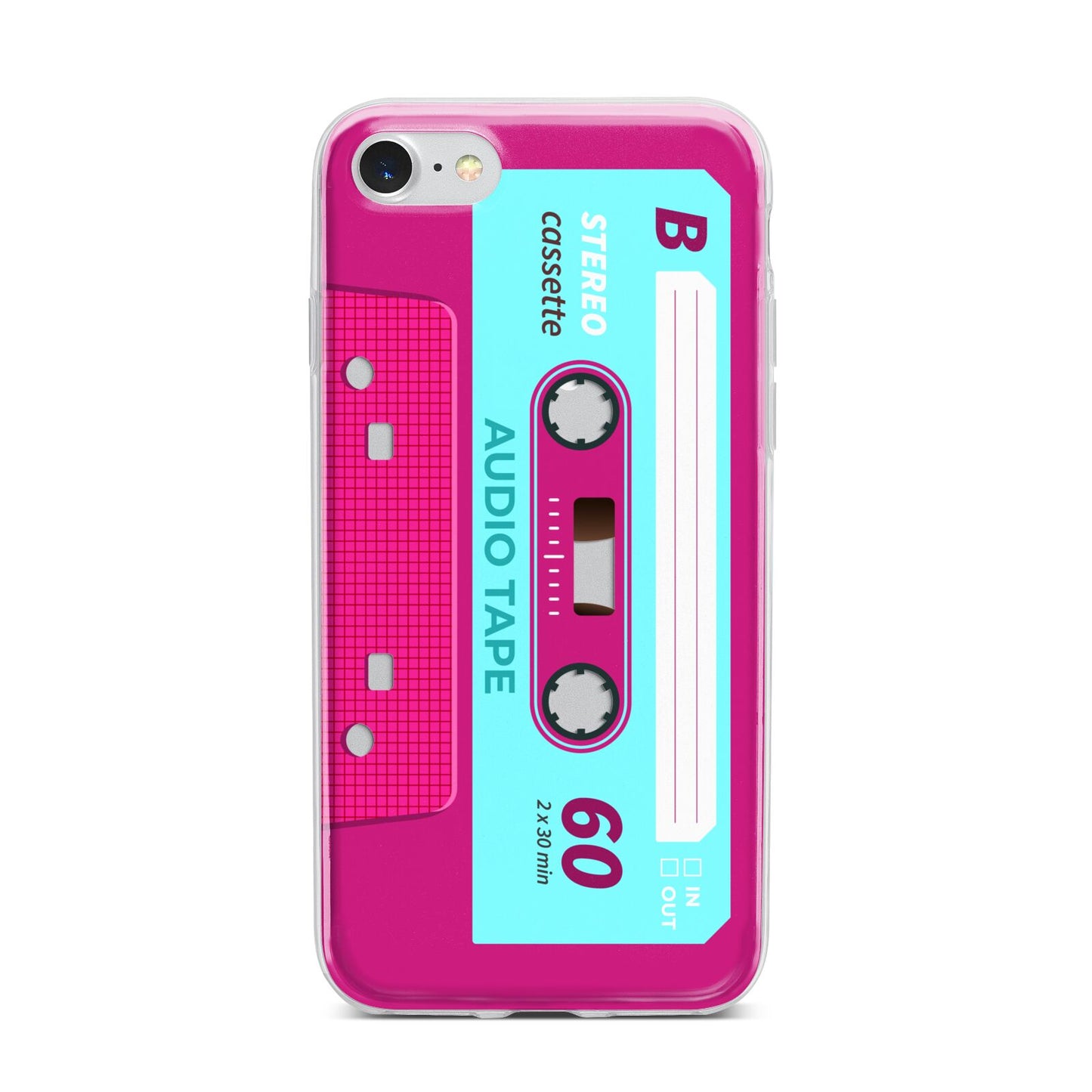 Bright Pink Cassette Tape iPhone 7 Bumper Case on Silver iPhone