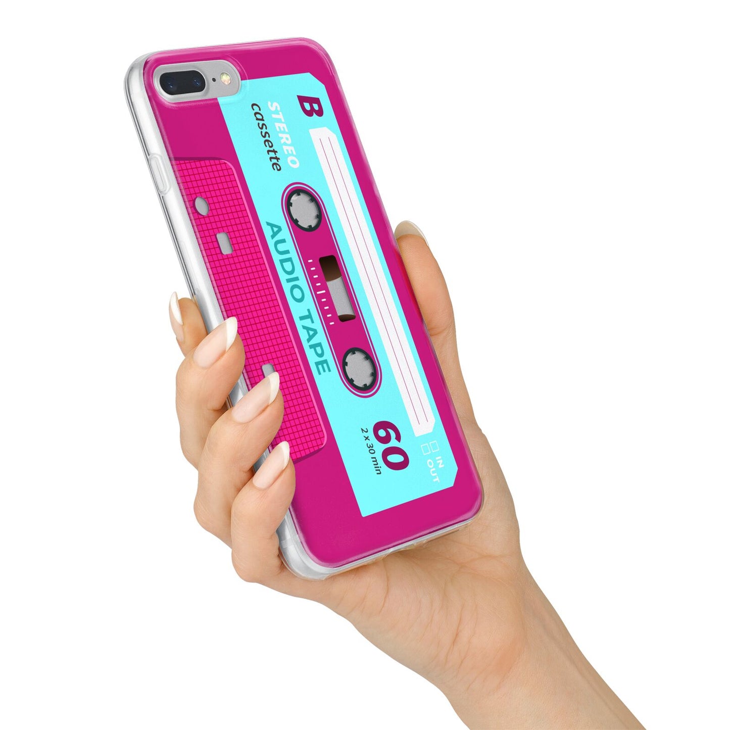 Bright Pink Cassette Tape iPhone 7 Plus Bumper Case on Silver iPhone Alternative Image