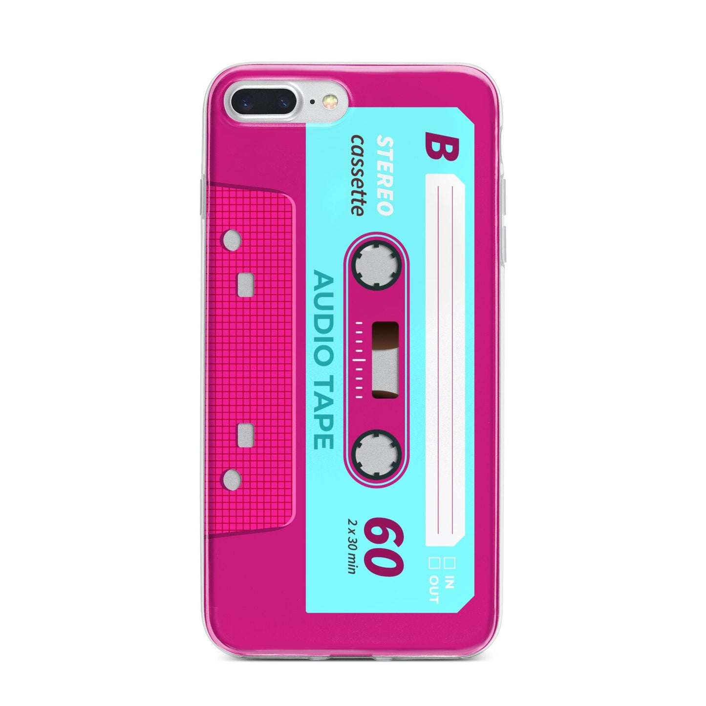 Bright Pink Cassette Tape iPhone 7 Plus Bumper Case on Silver iPhone