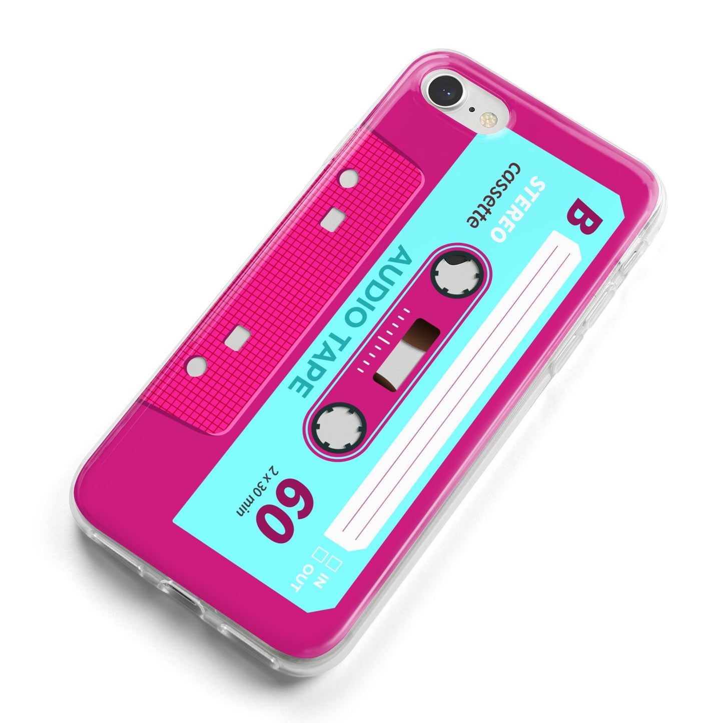 Bright Pink Cassette Tape iPhone 8 Bumper Case on Silver iPhone Alternative Image