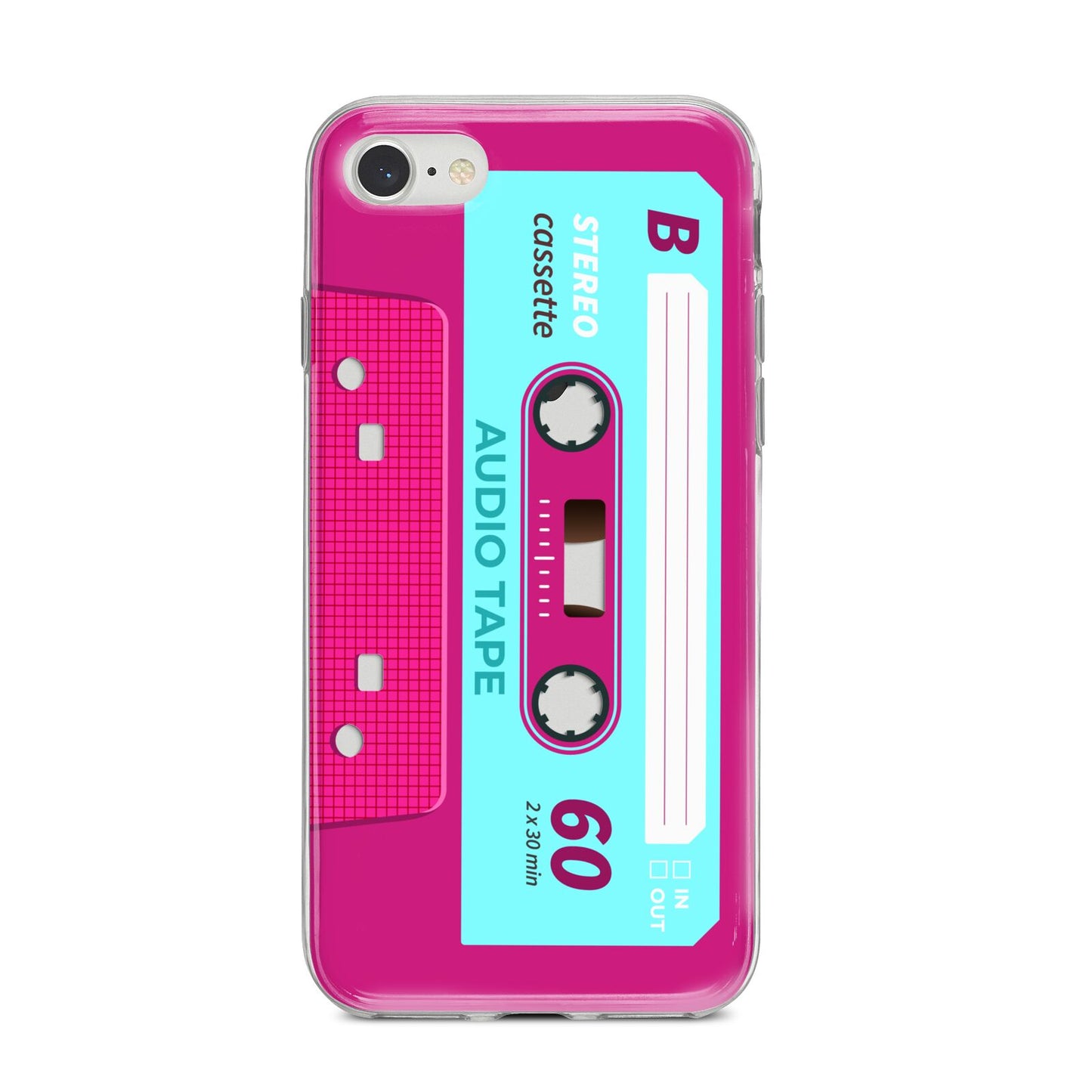 Bright Pink Cassette Tape iPhone 8 Bumper Case on Silver iPhone