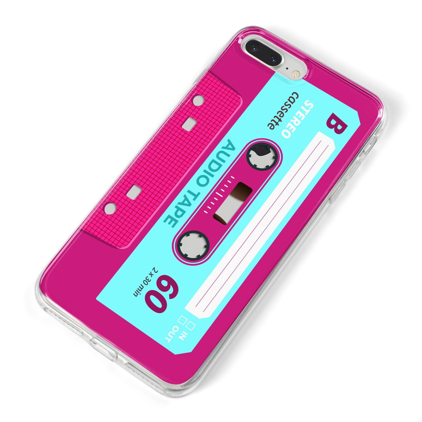 Bright Pink Cassette Tape iPhone 8 Plus Bumper Case on Silver iPhone Alternative Image