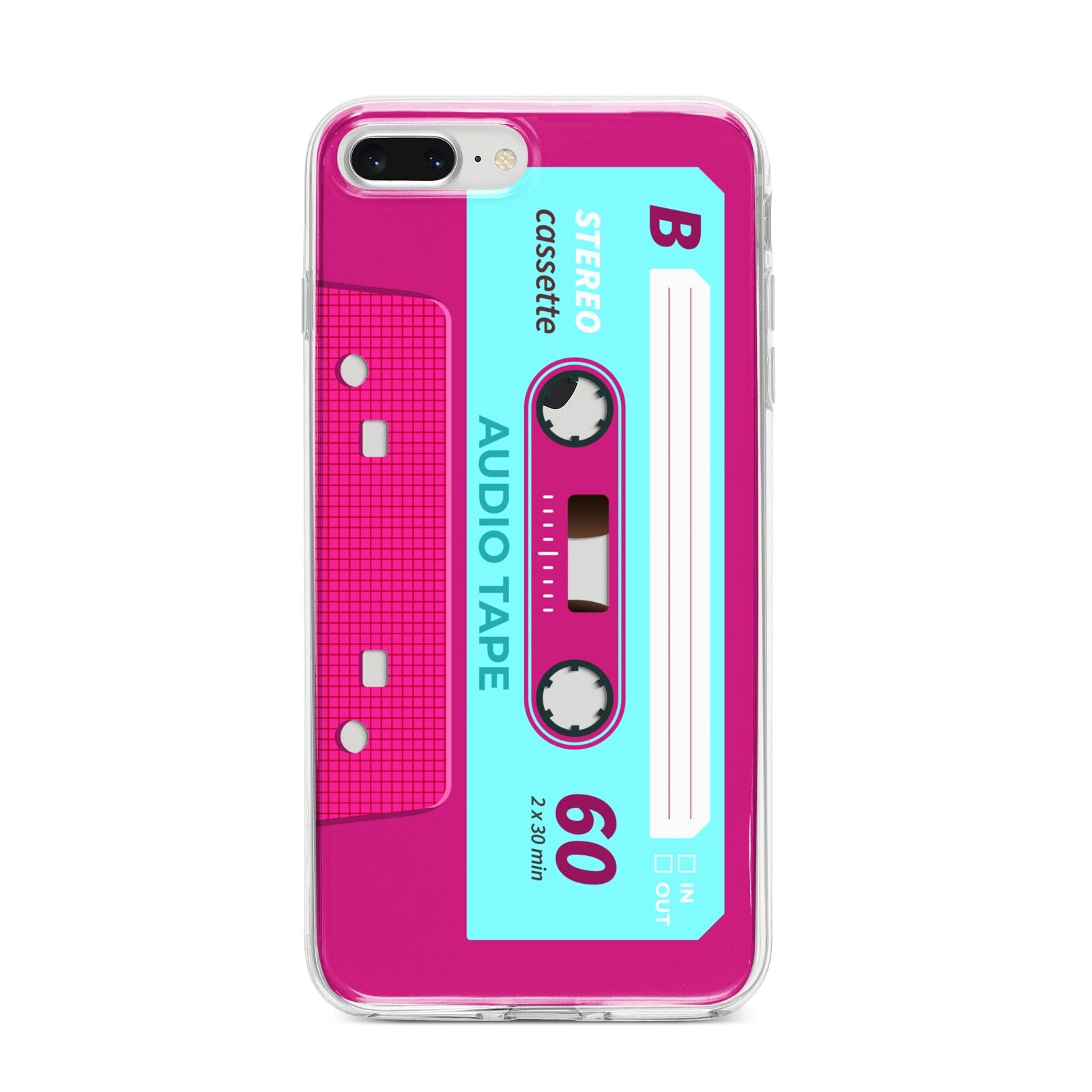 Bright Pink Cassette Tape iPhone 8 Plus Bumper Case on Silver iPhone