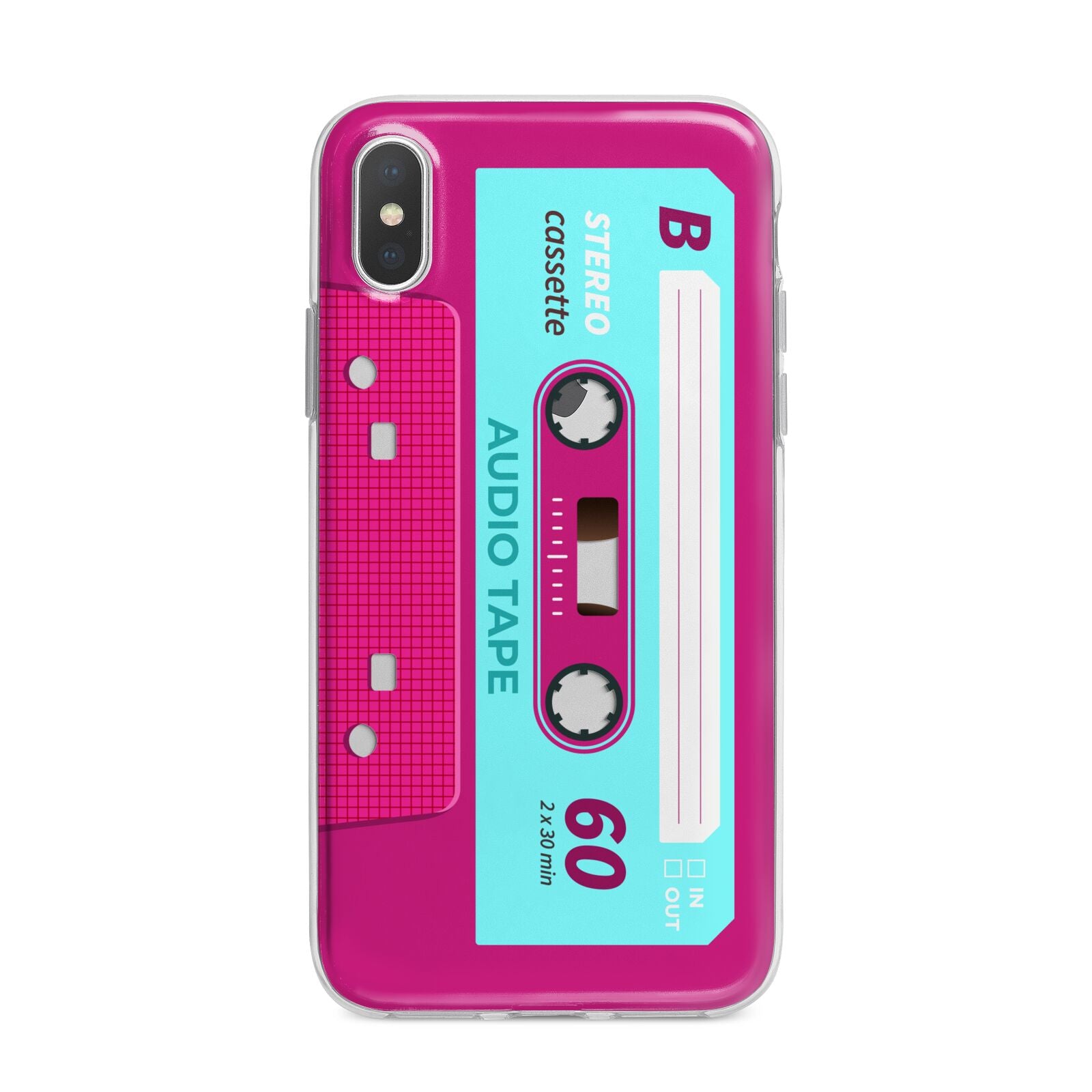 Bright Pink Cassette Tape iPhone X Bumper Case on Silver iPhone Alternative Image 1