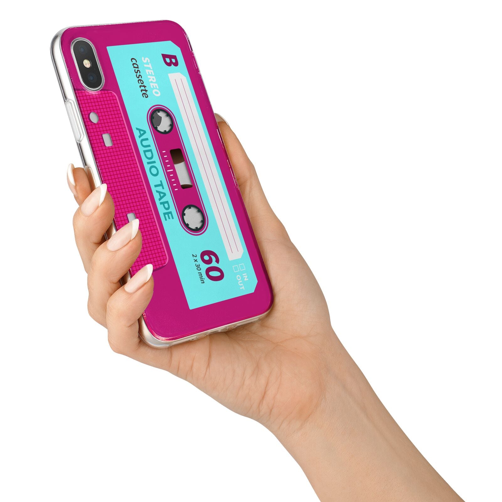 Bright Pink Cassette Tape iPhone X Bumper Case on Silver iPhone Alternative Image 2