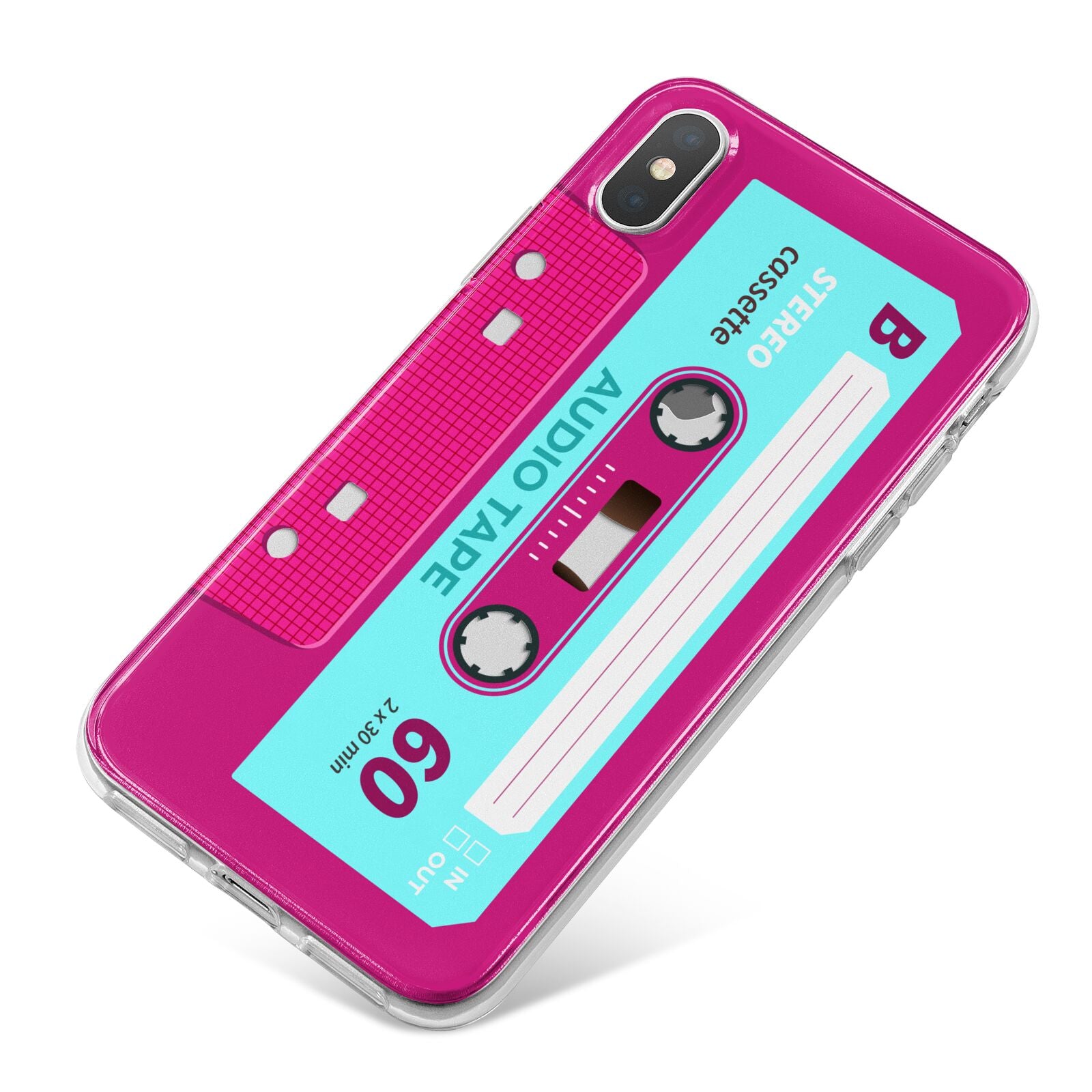 Bright Pink Cassette Tape iPhone X Bumper Case on Silver iPhone