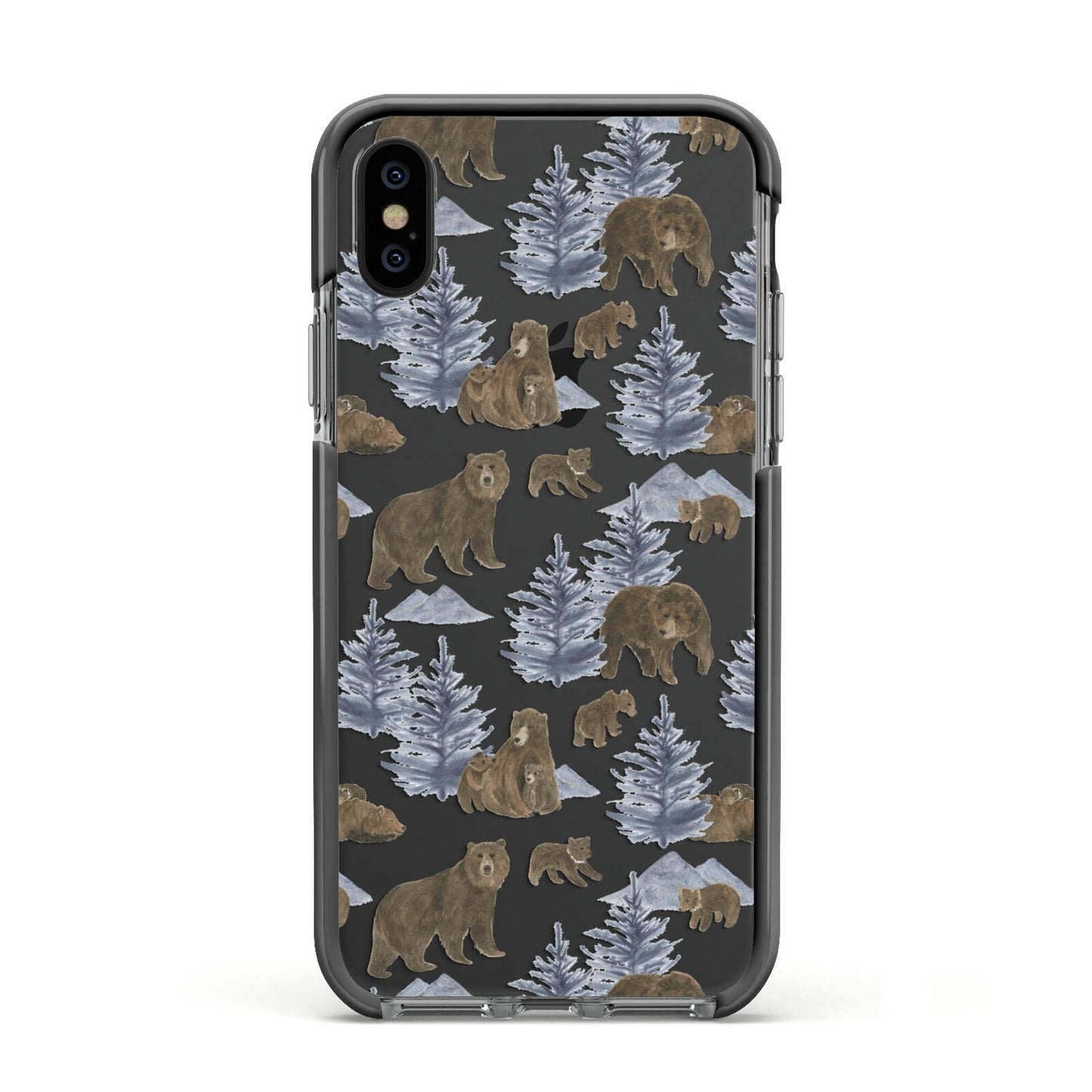 Brown Bear Apple iPhone Xs Impact Case Black Edge on Black Phone