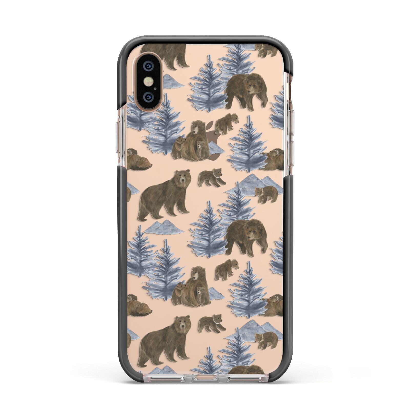 Brown Bear Apple iPhone Xs Impact Case Black Edge on Gold Phone