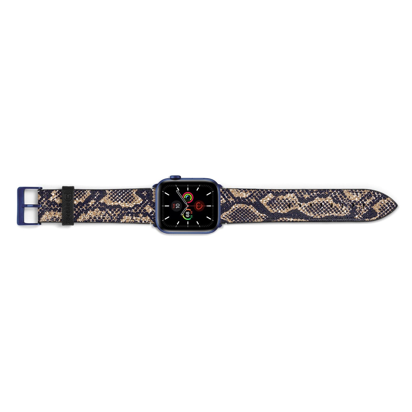 Brown Snakeskin Apple Watch Strap Landscape Image Blue Hardware