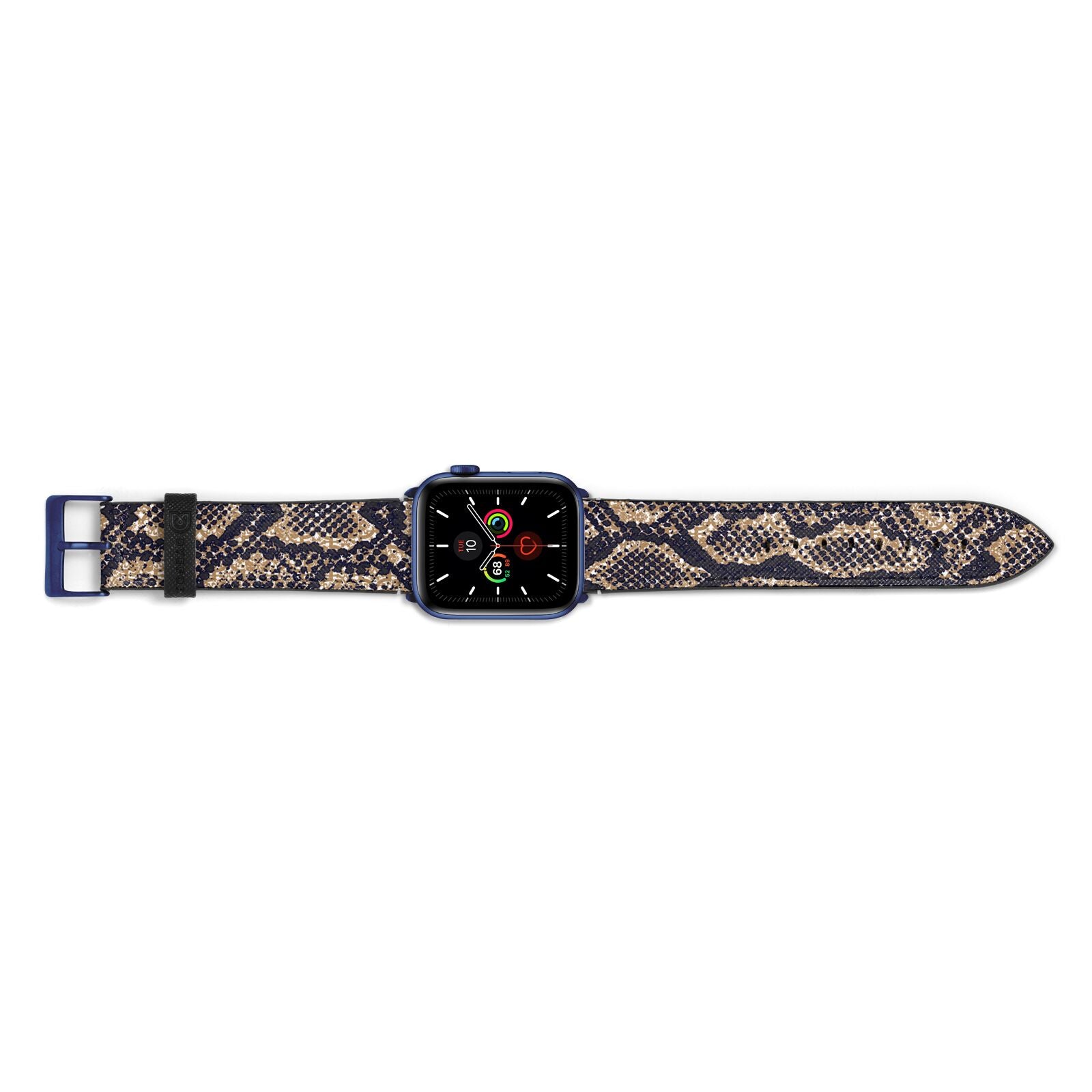 Brown Snakeskin Apple Watch Strap Landscape Image Blue Hardware