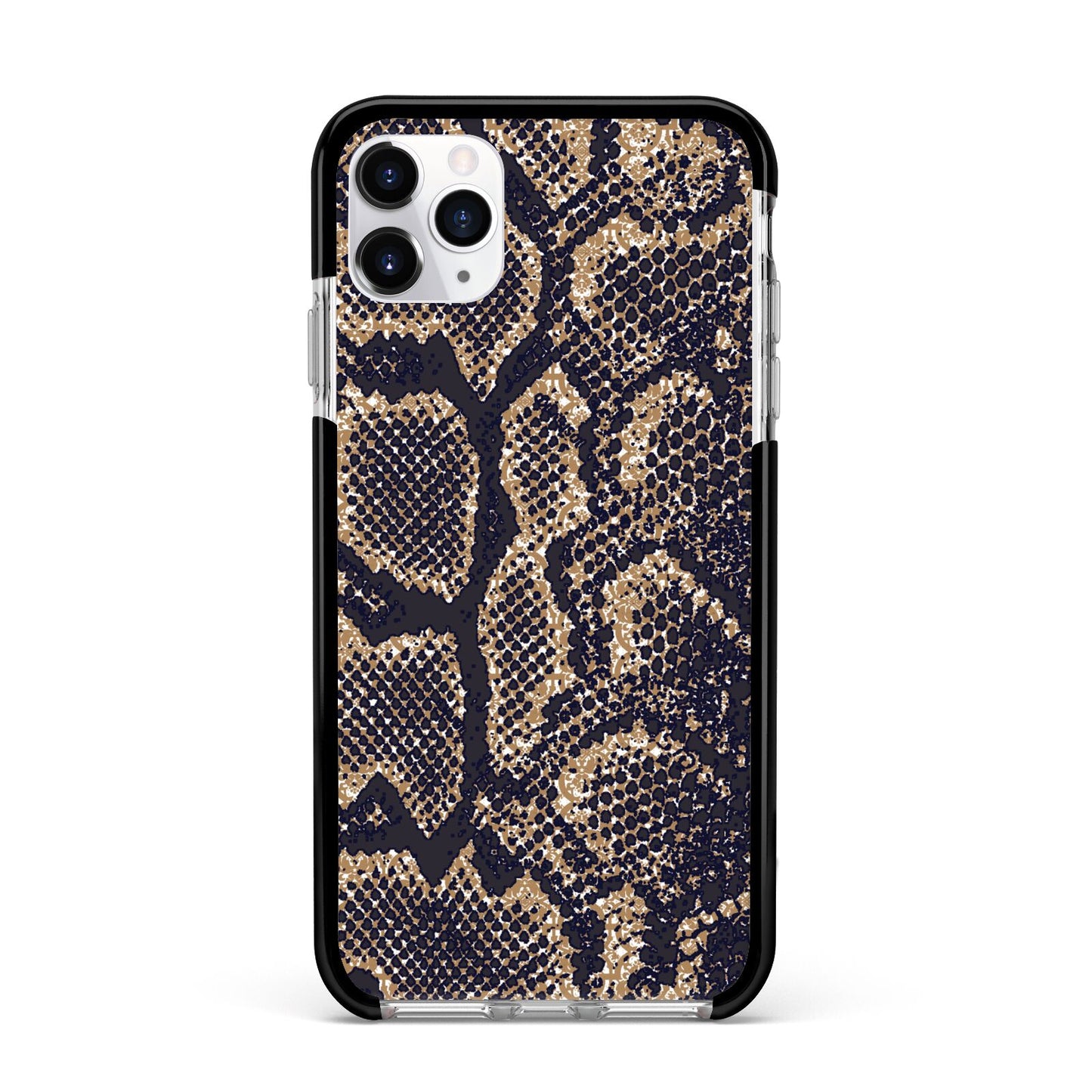 Brown Snakeskin Apple iPhone 11 Pro Max in Silver with Black Impact Case