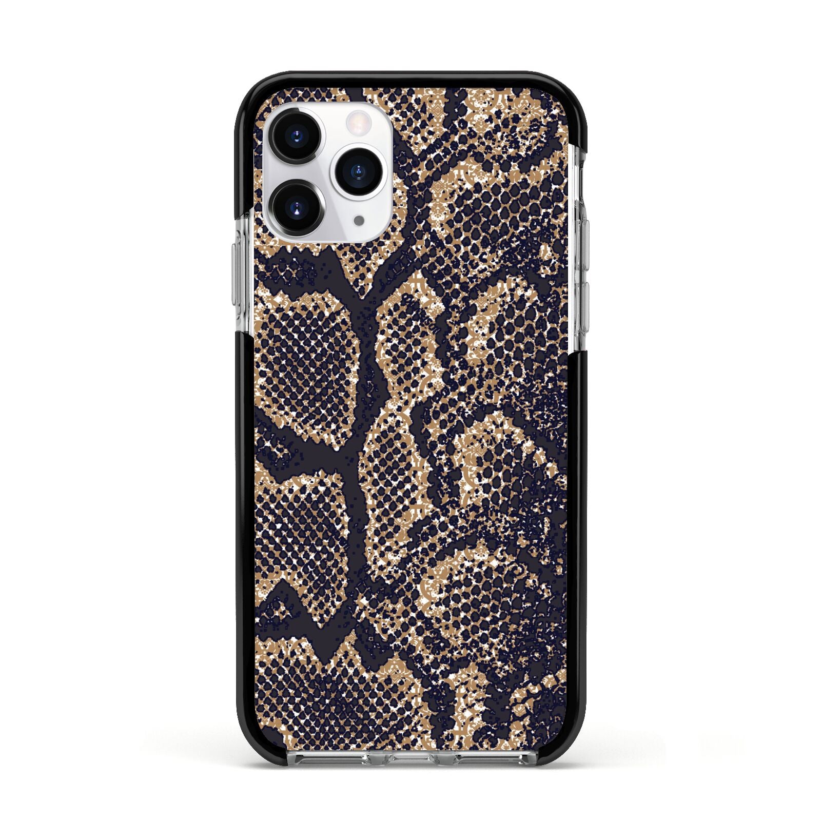 Brown Snakeskin Apple iPhone 11 Pro in Silver with Black Impact Case