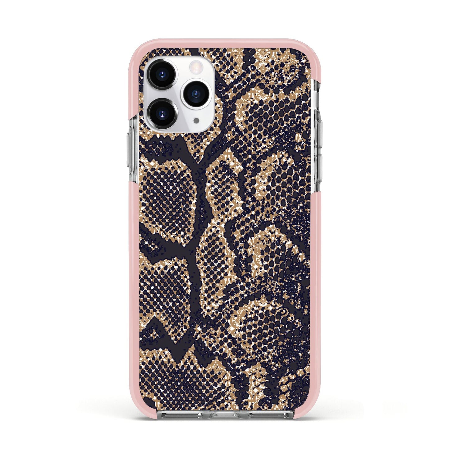 Brown Snakeskin Apple iPhone 11 Pro in Silver with Pink Impact Case