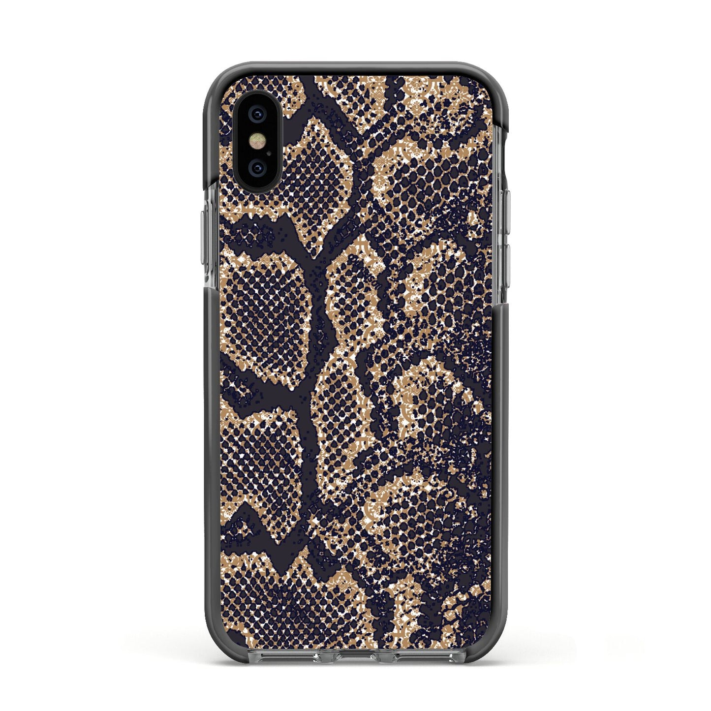 Brown Snakeskin Apple iPhone Xs Impact Case Black Edge on Black Phone