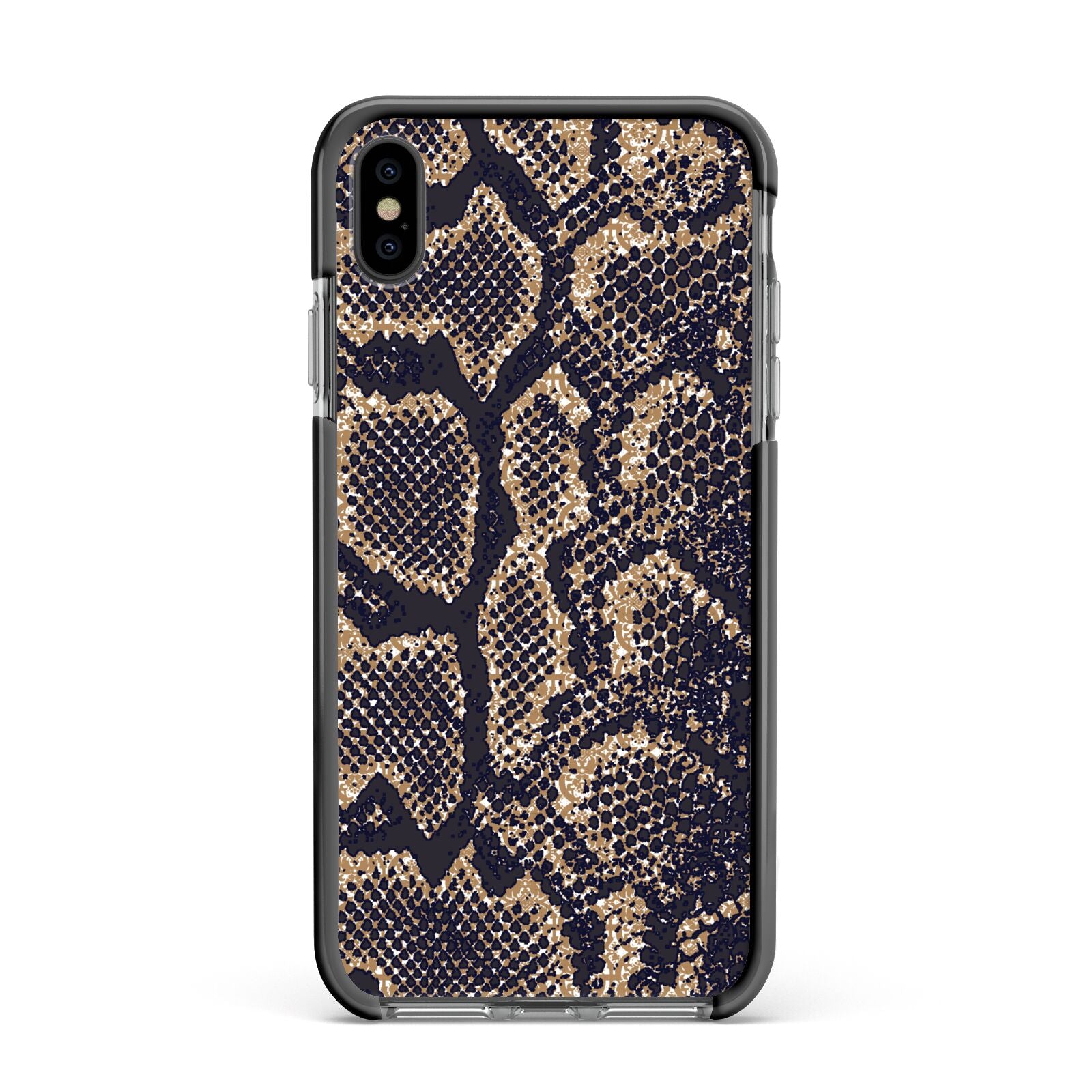 Brown Snakeskin Apple iPhone Xs Max Impact Case Black Edge on Black Phone