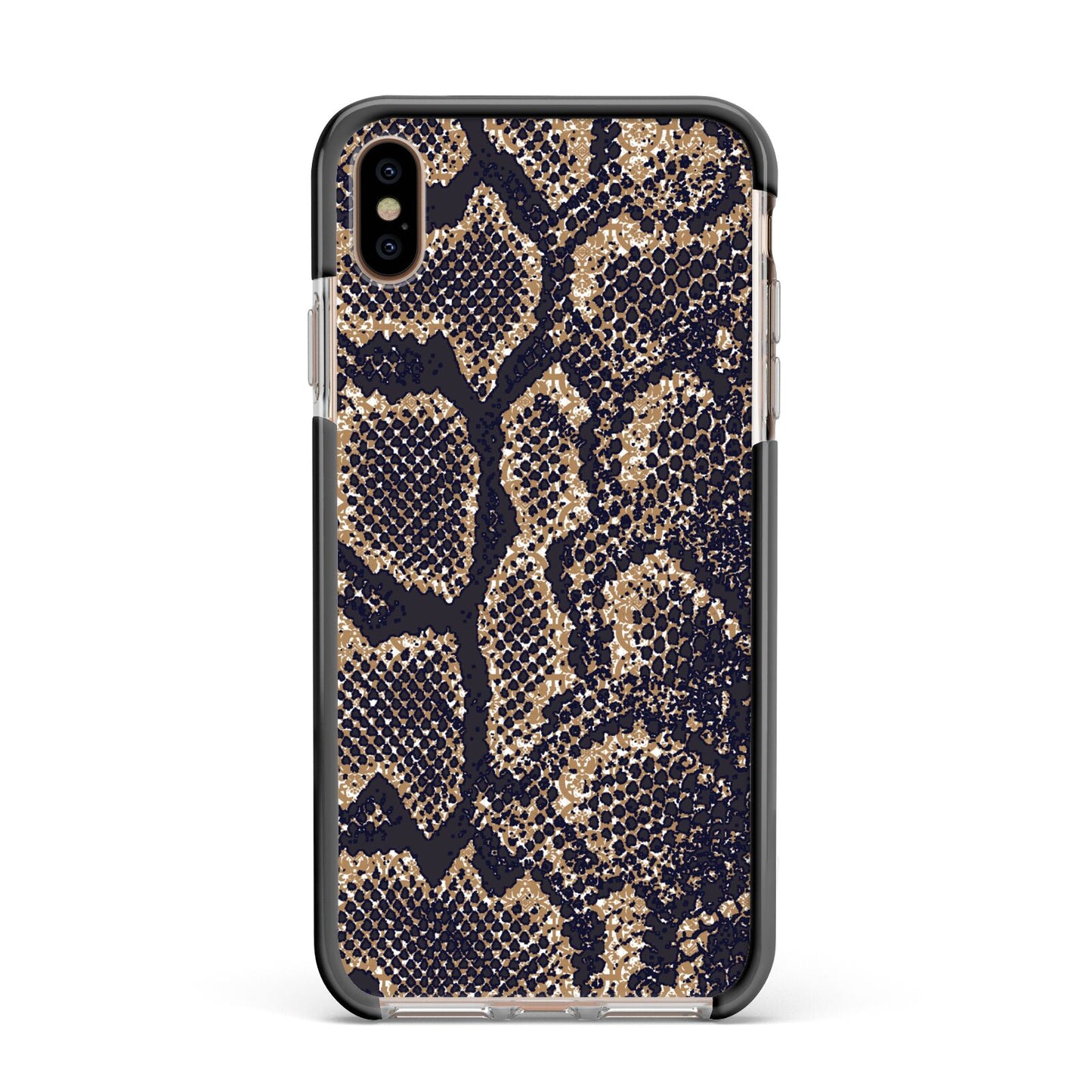 Brown Snakeskin Apple iPhone Xs Max Impact Case Black Edge on Gold Phone