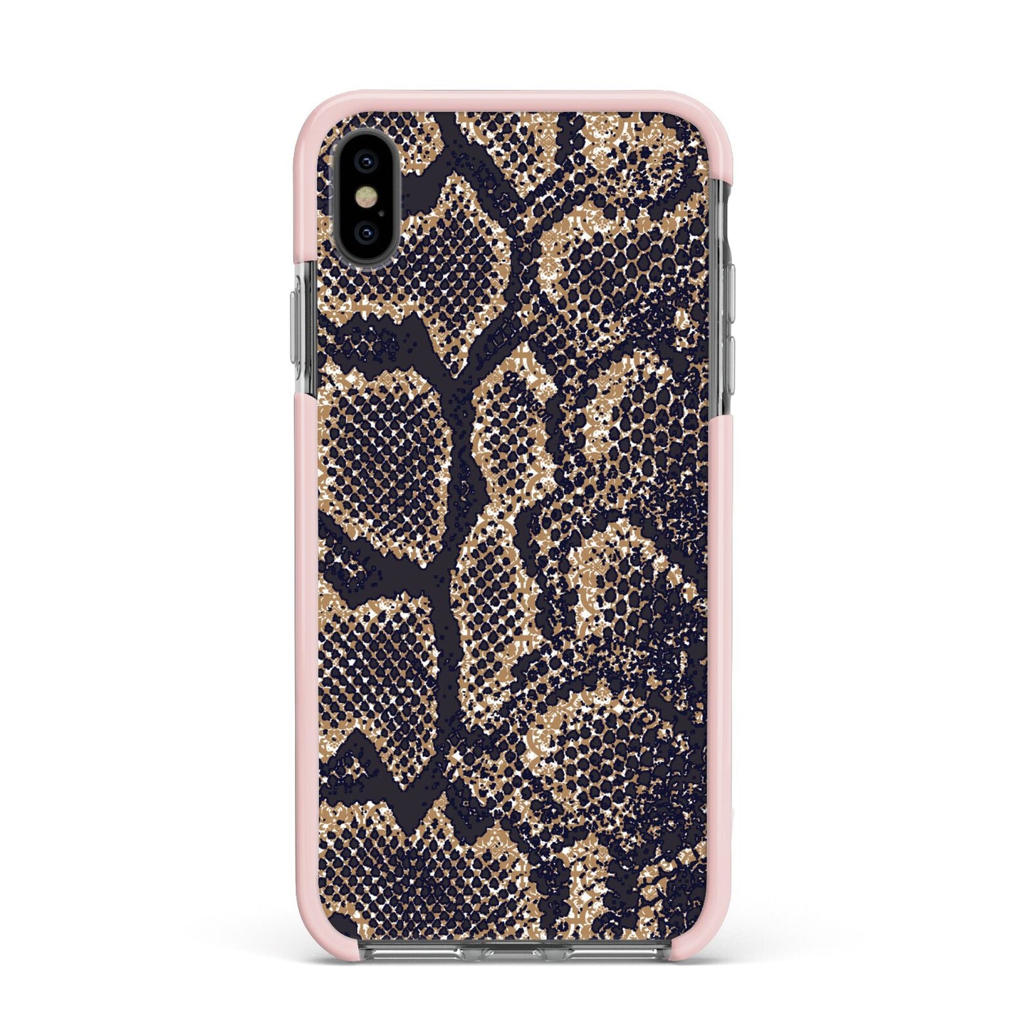 Brown Snakeskin Apple iPhone Xs Max Impact Case Pink Edge on Black Phone