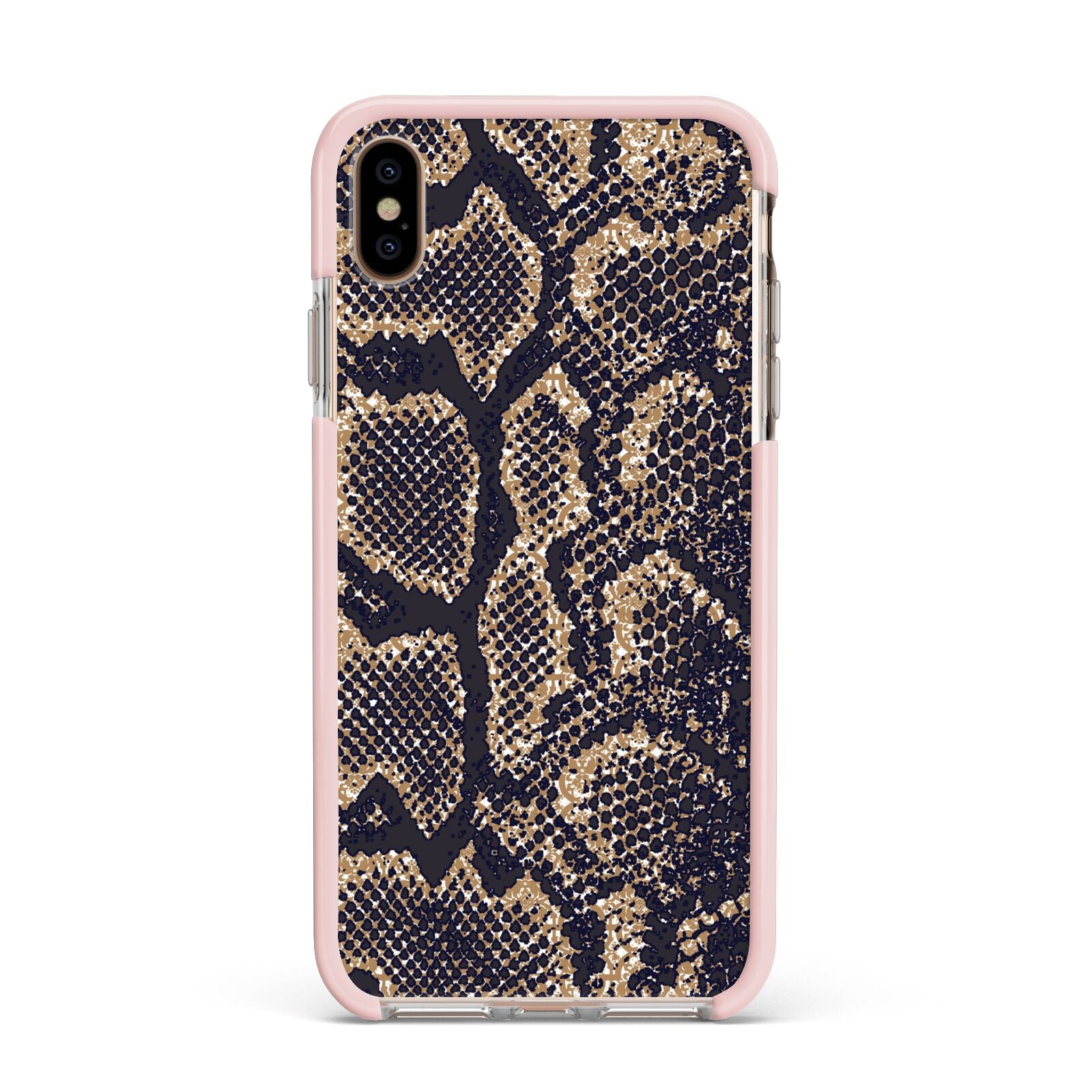 Brown Snakeskin Apple iPhone Xs Max Impact Case Pink Edge on Gold Phone