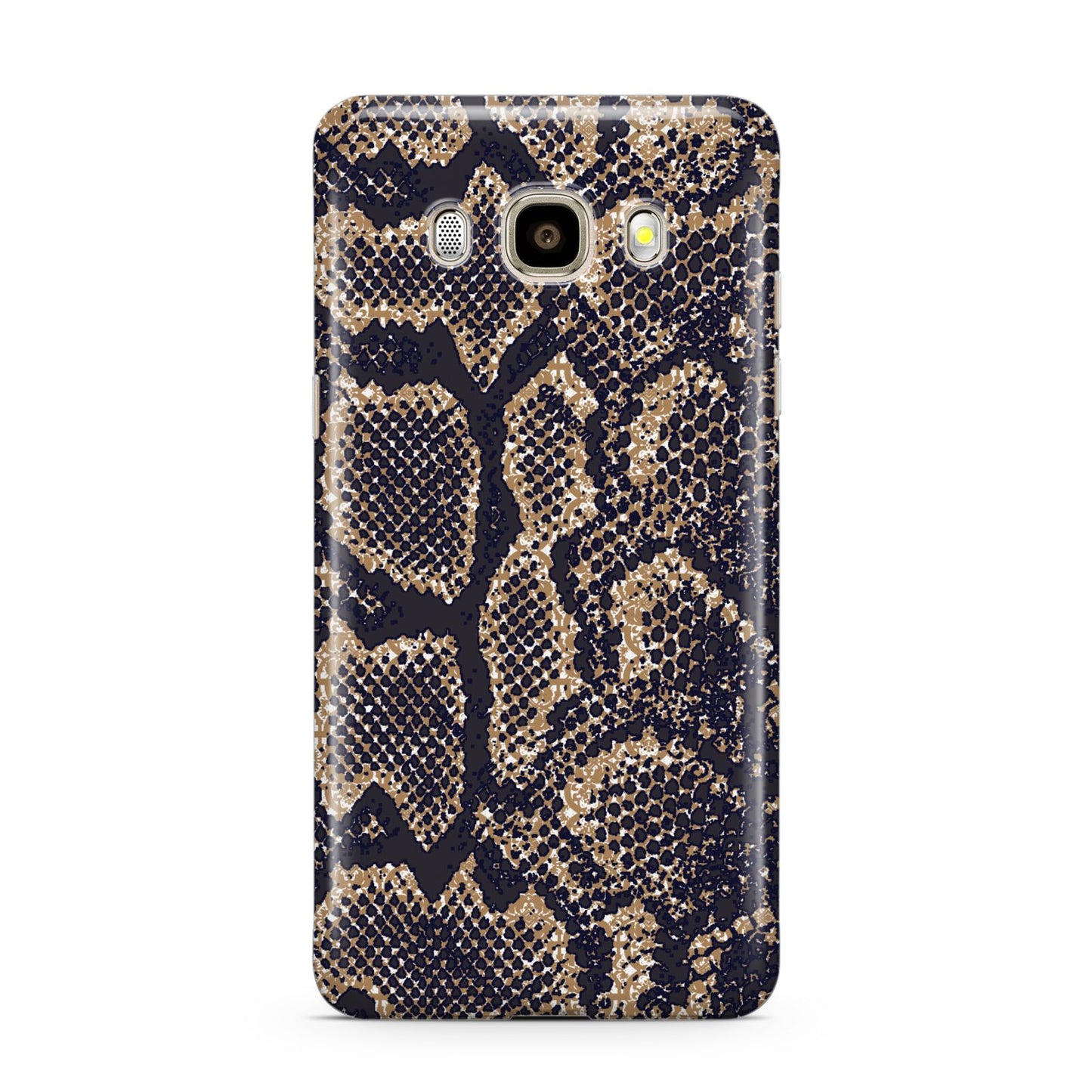 Brown Snakeskin Samsung Galaxy J7 2016 Case on gold phone