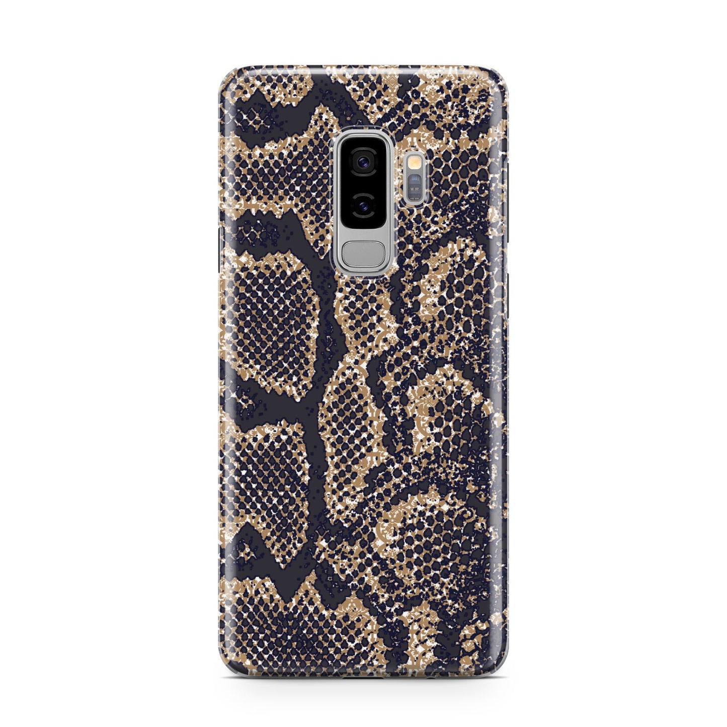 Brown Snakeskin Samsung Galaxy S9 Plus Case on Silver phone